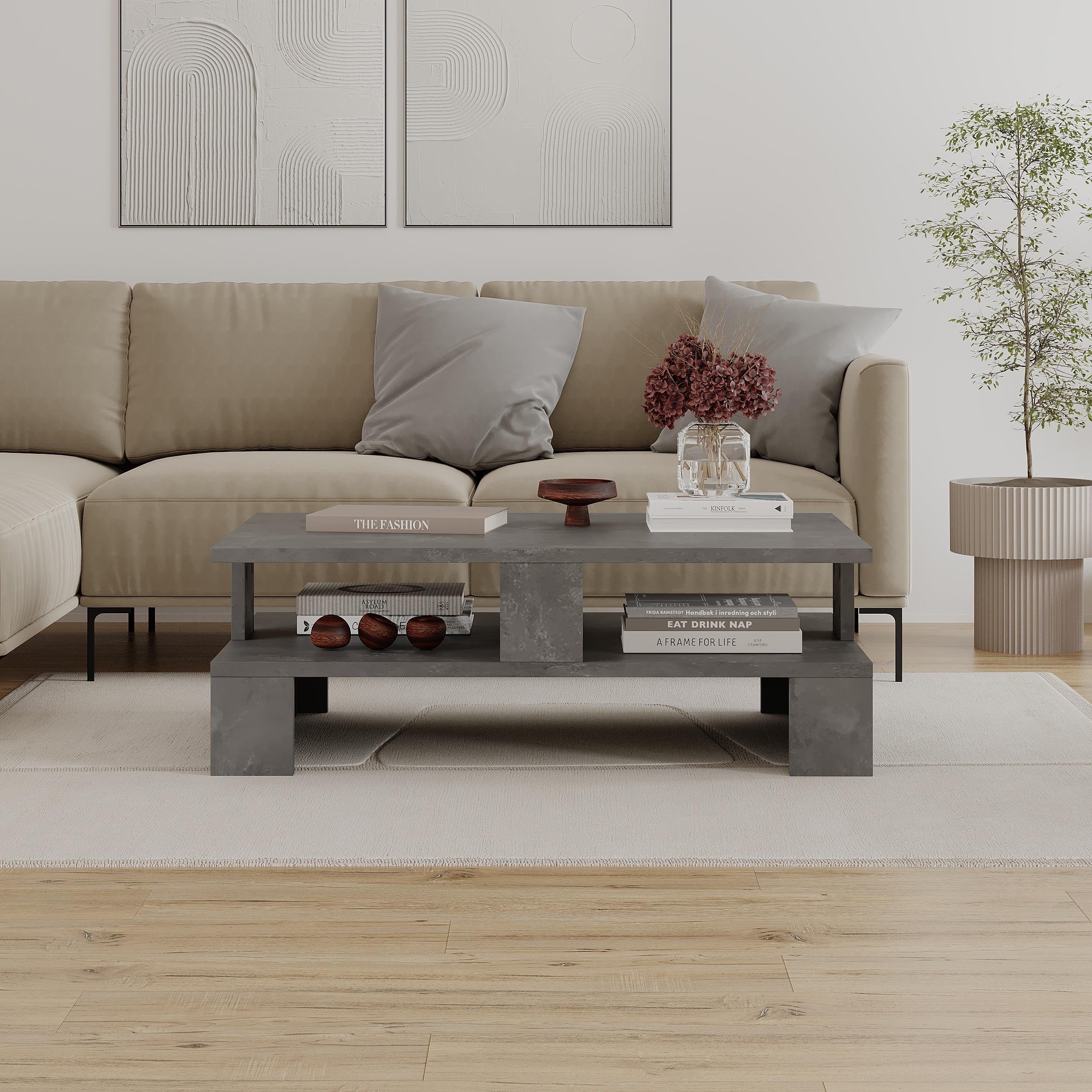 Decortie Mansu Melamine Coated Particleboard Coffee Table - Retro Grey