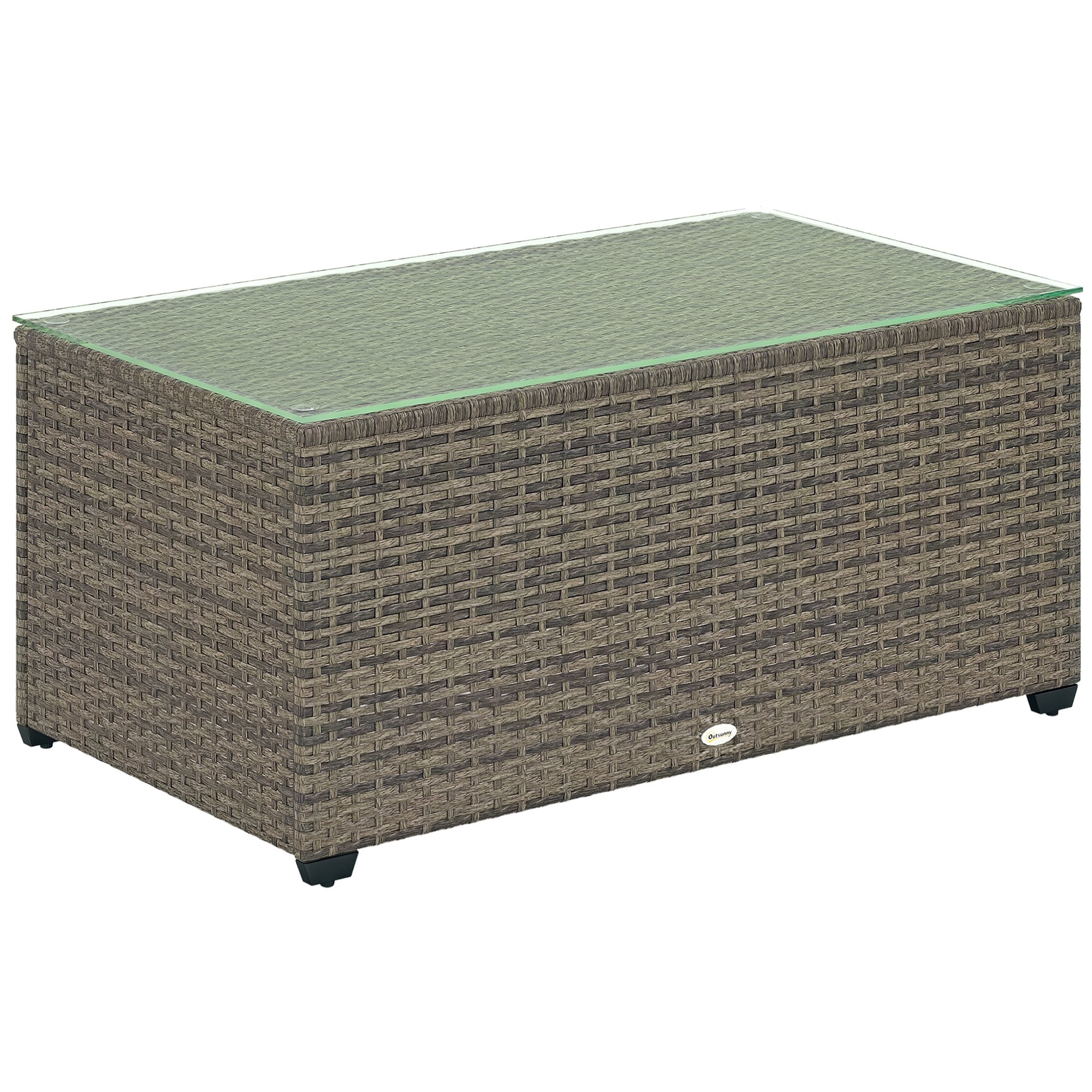 Outsunny PE Rattan Garden Side Table with Tempered Glass Top - Dark Grey