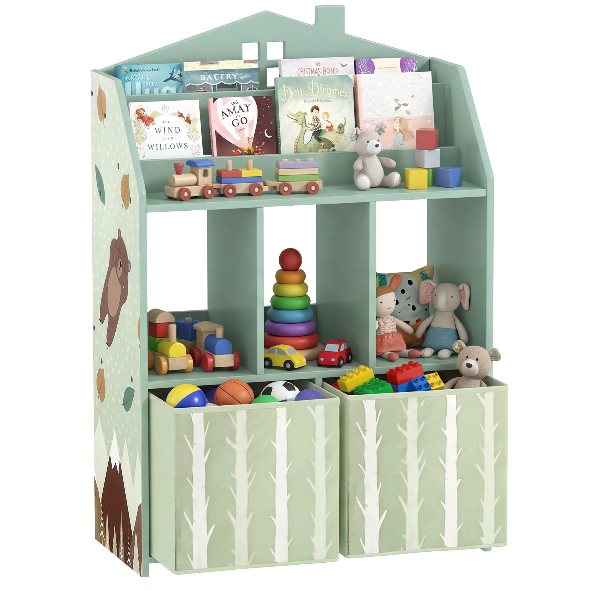 Aiyaplay Kids Storage Bookcase with Fabric Drawer - Green