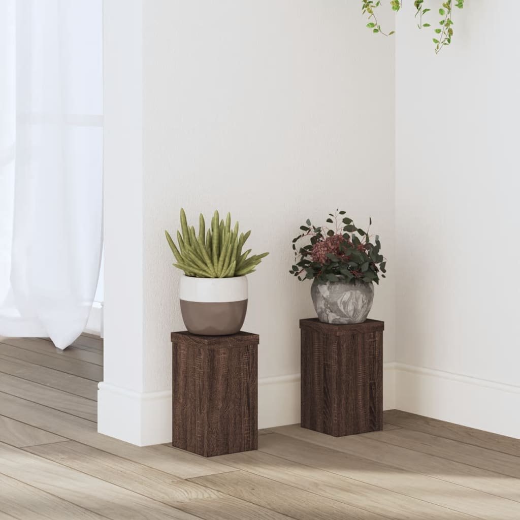 Walplus Pack of 2 Engineered Wood Plant Stand - Brown Oak - 10 x 10 x 18 cm