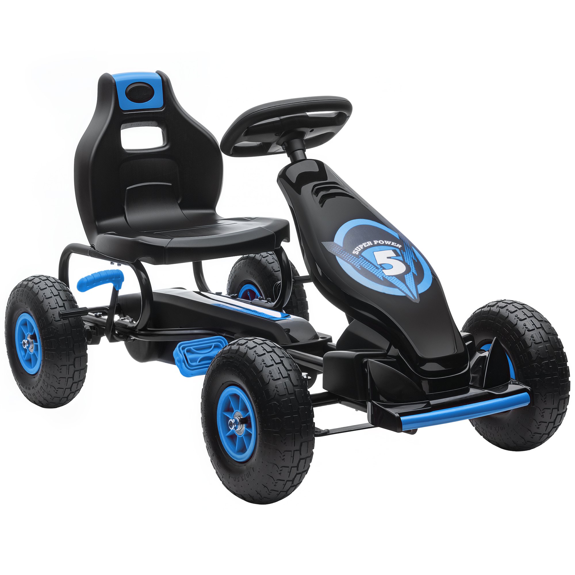 HOMCOM Adjustable Seat Inflatable Tyres Handbrake Kids Pedal Go Kart - Blue