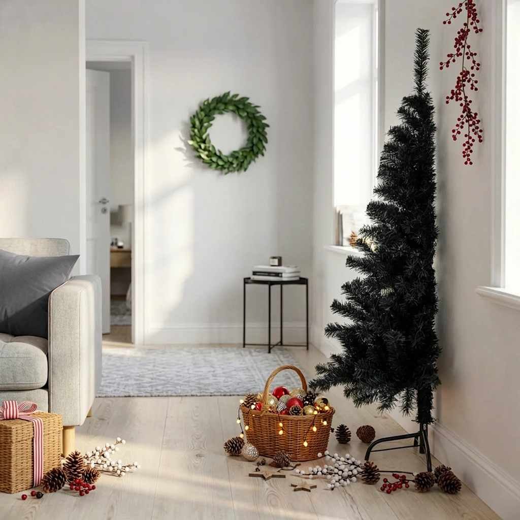 Walplus 340 Branch Tips Half Artificial Christmas Tree - Black - 150 cm