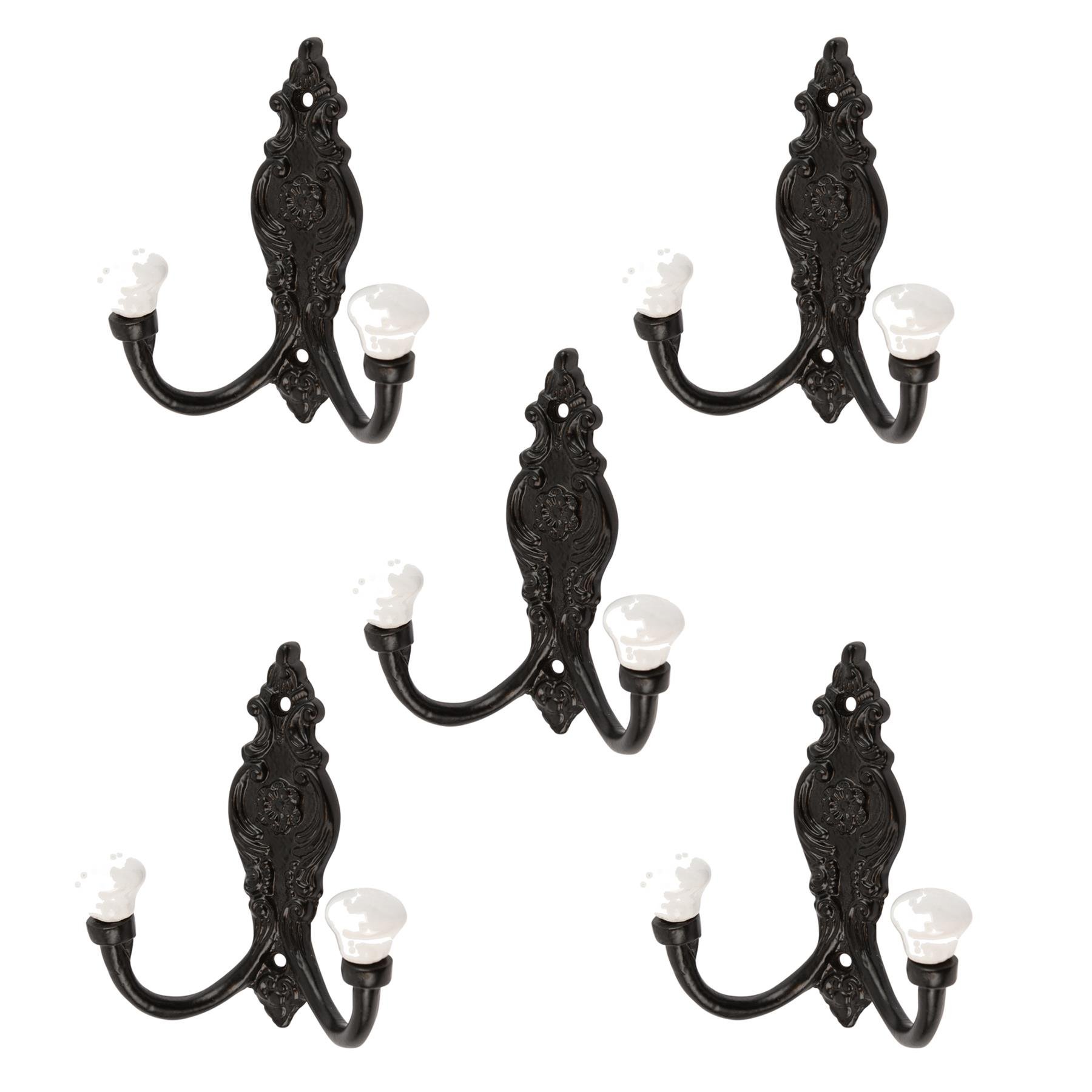 Hammer & Tongs Ornate Double White Ceramic Coat Hook - Pack of 5