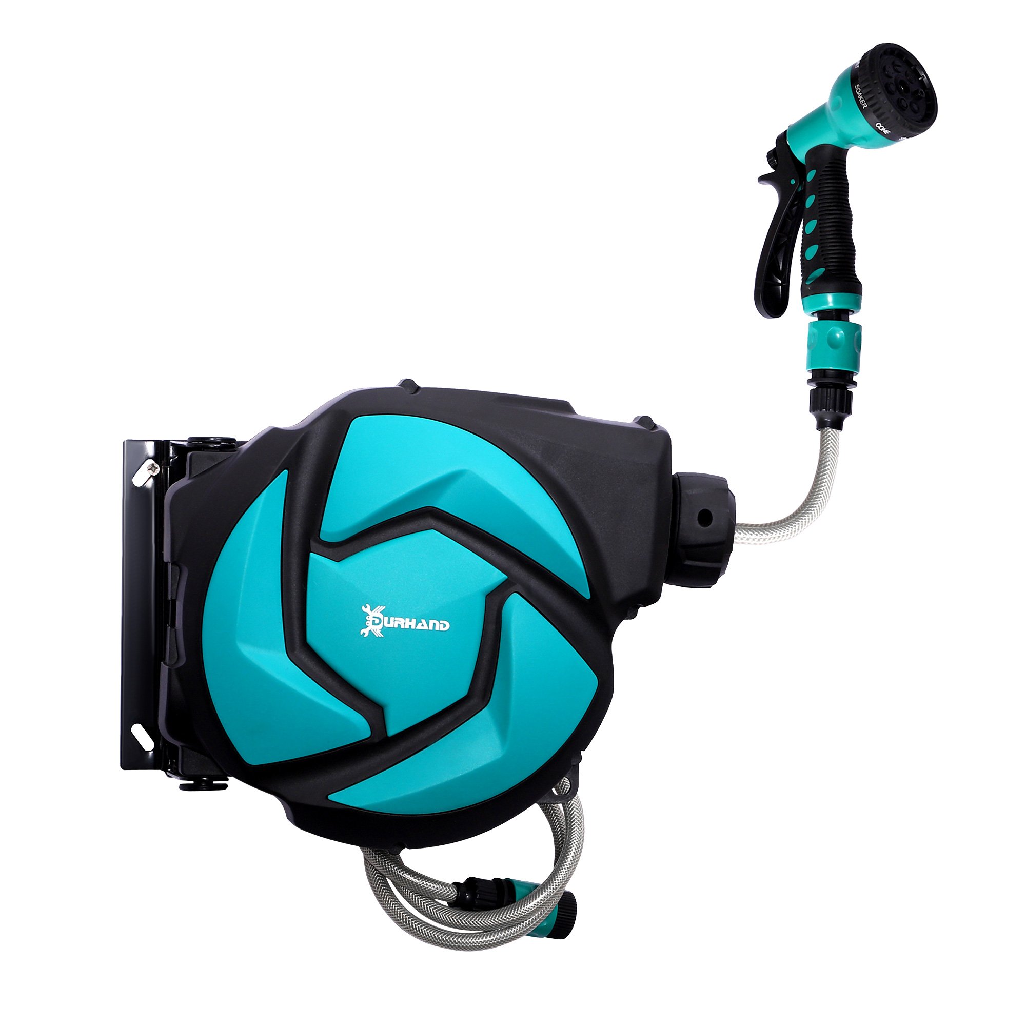 DURHAND Wall Mounted Hose Reel with 7 Patterns Spray Nozzle - Blue