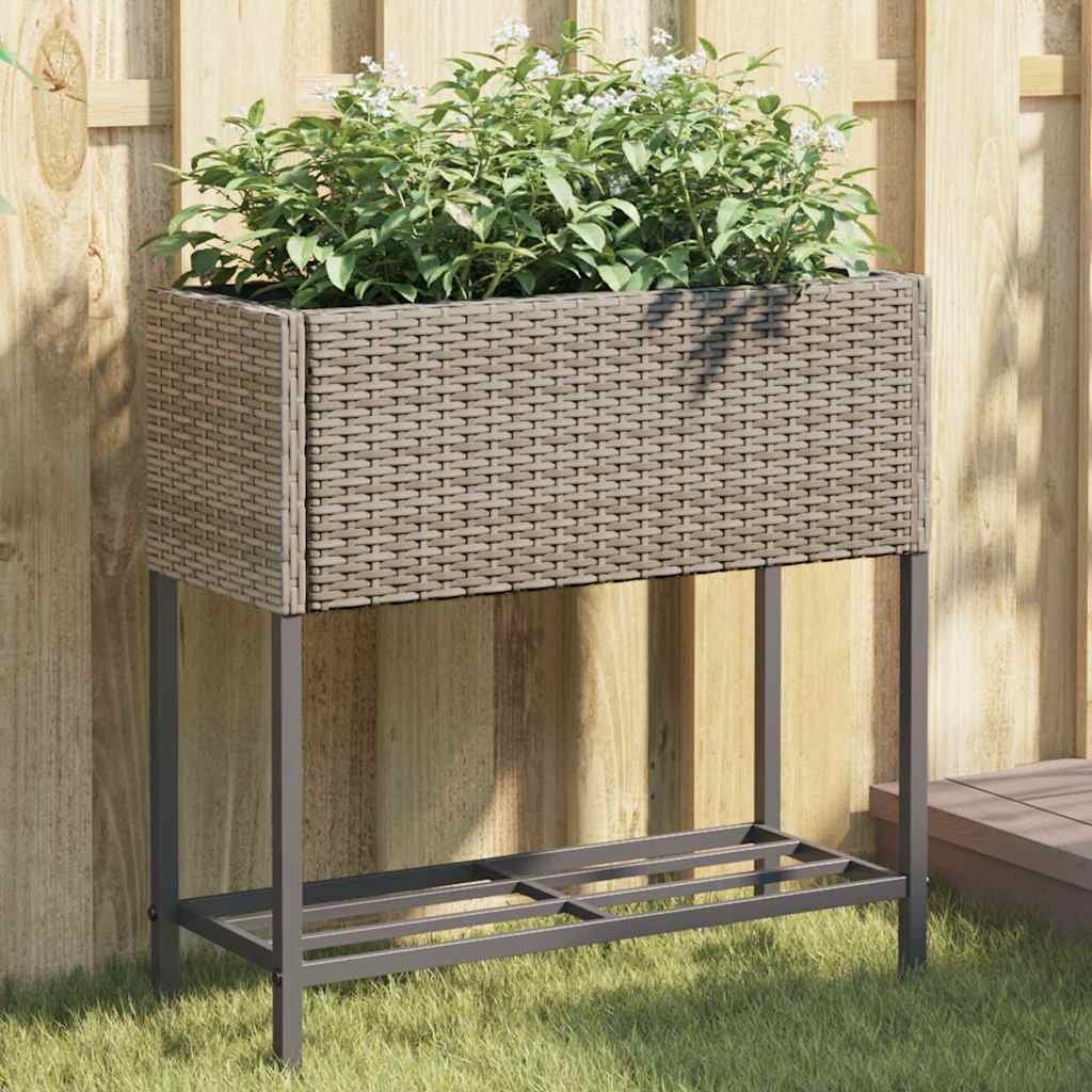 Walplus Poly Rattan Garden Planter - Grey - 70 x 28 x 70 cm