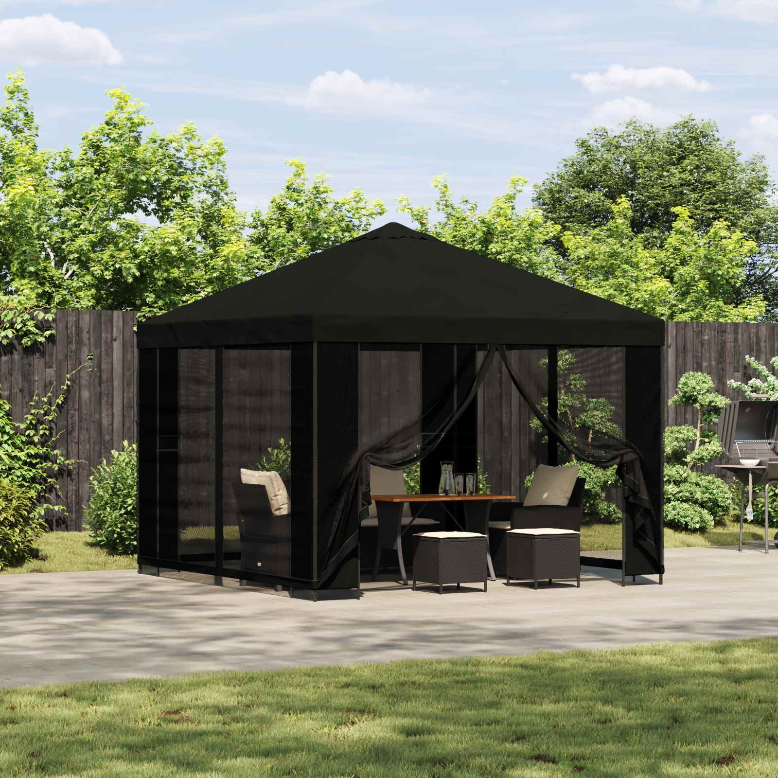 Walplus 3 x 3 m Polyester Steel Garden Gazebo with Sidewalls - Black