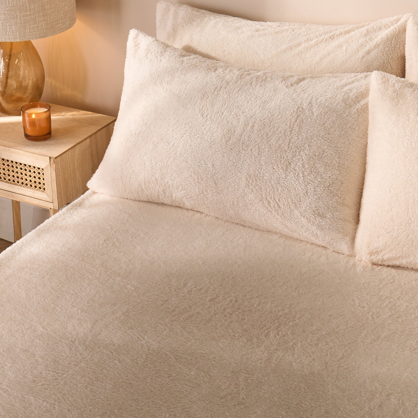 OHS Teddy Fleece Thermal Fitted Bed Sheet Cream - Single