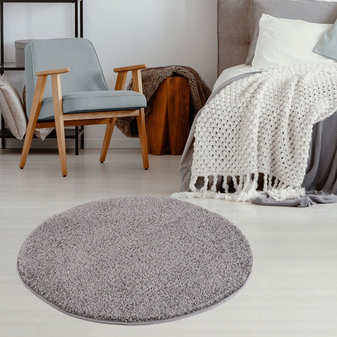 The Rugs Grey Myshaggy Plain Round Shaggy Rug - 120cm