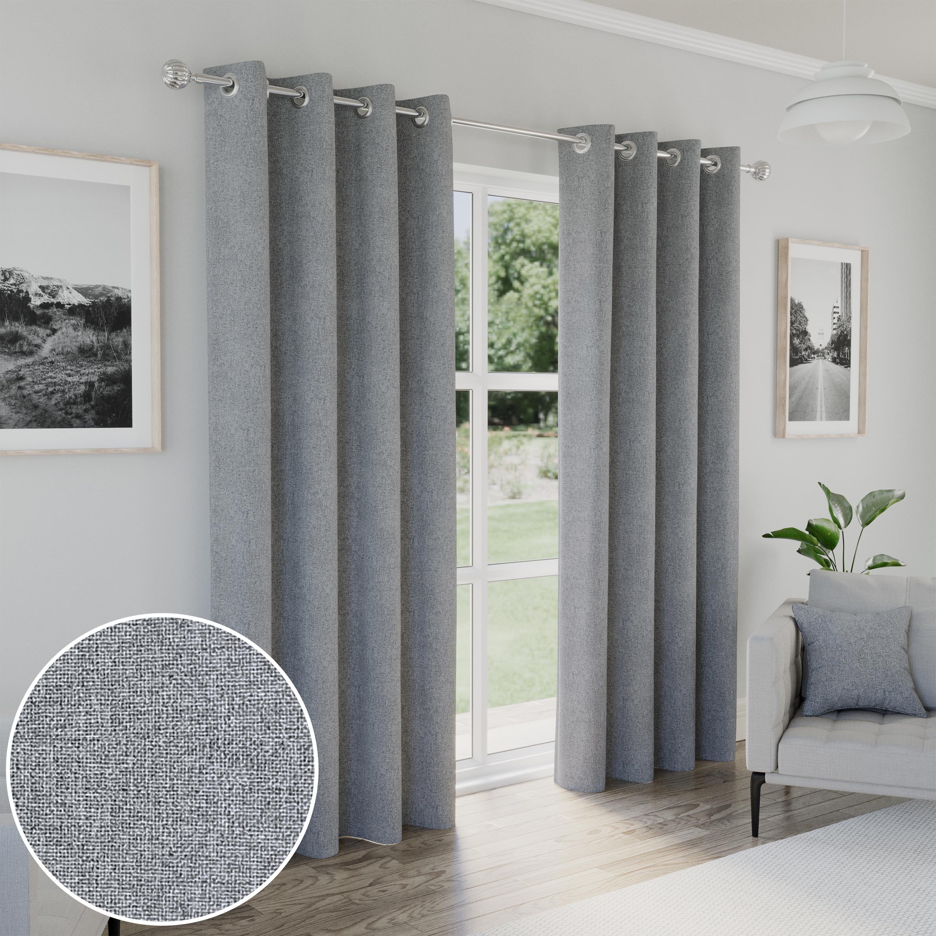 Enhanced Living Austin Eyelet Blackout Thermal Curtains - 117 x 229cm - Grey