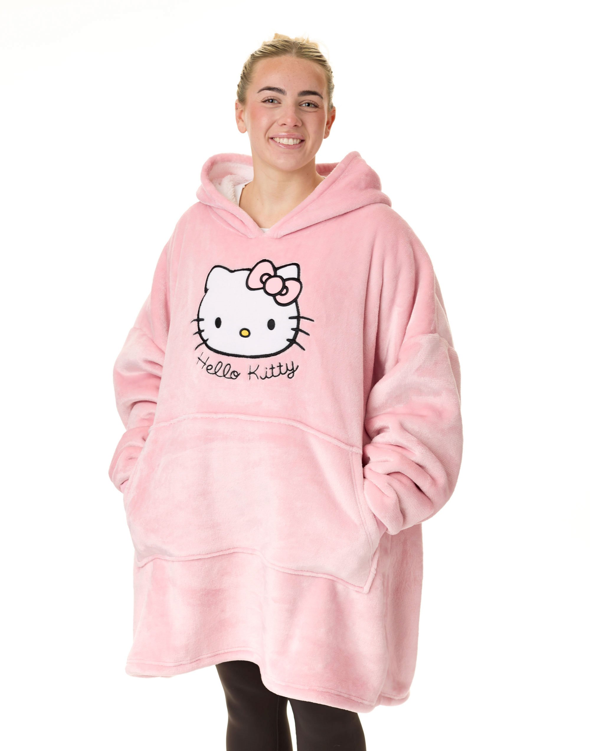 Hello Kitty Character Face Adult Womens Blanket Hoodie - Pink
