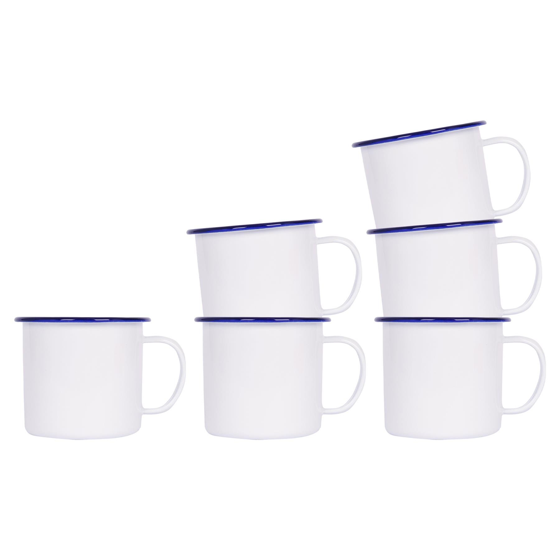 Argon Tableware White 568ml Enamel Mugs Pack of 6 - Blue