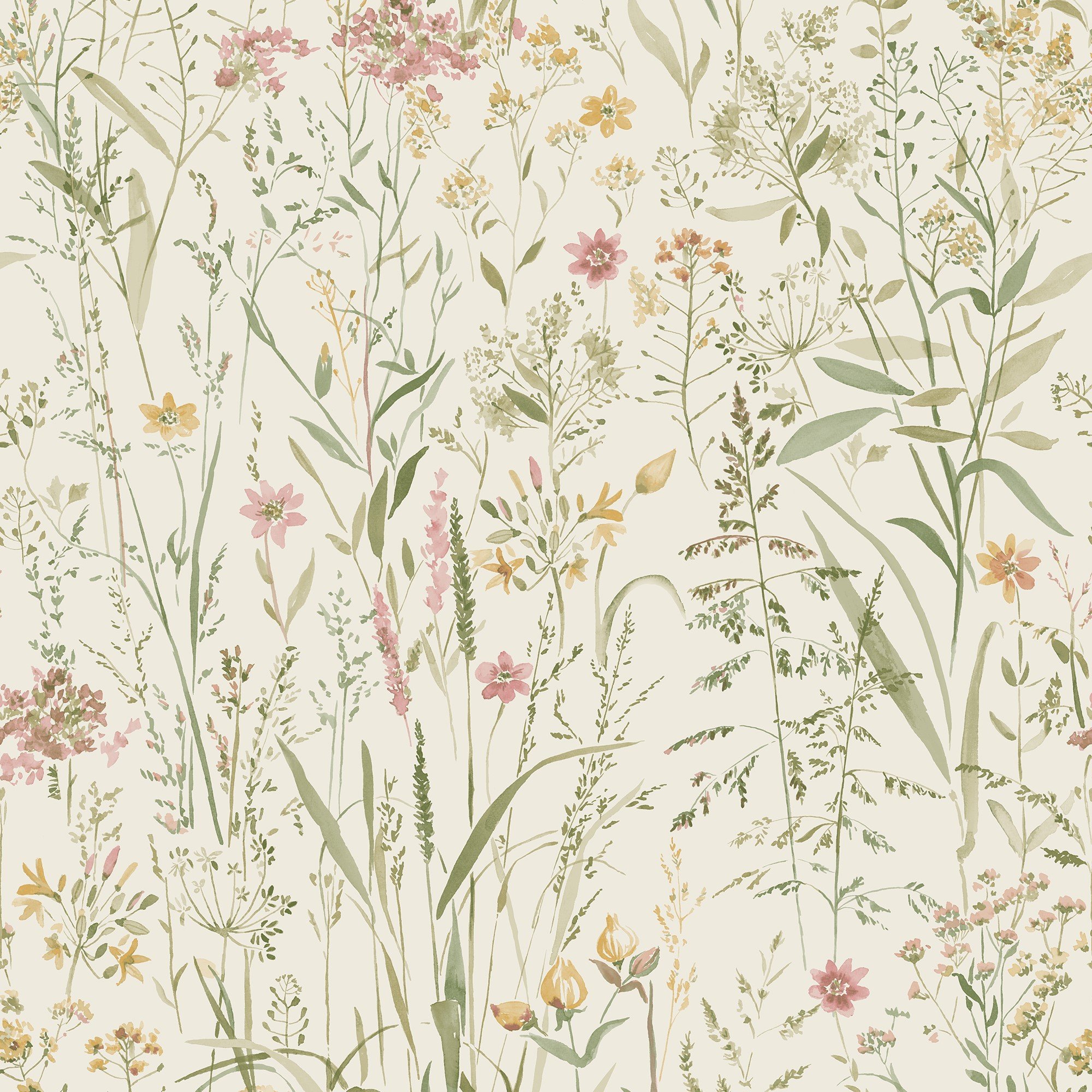 Grandeco Free Flower Sprigs and Grass Wallpaper - Natural