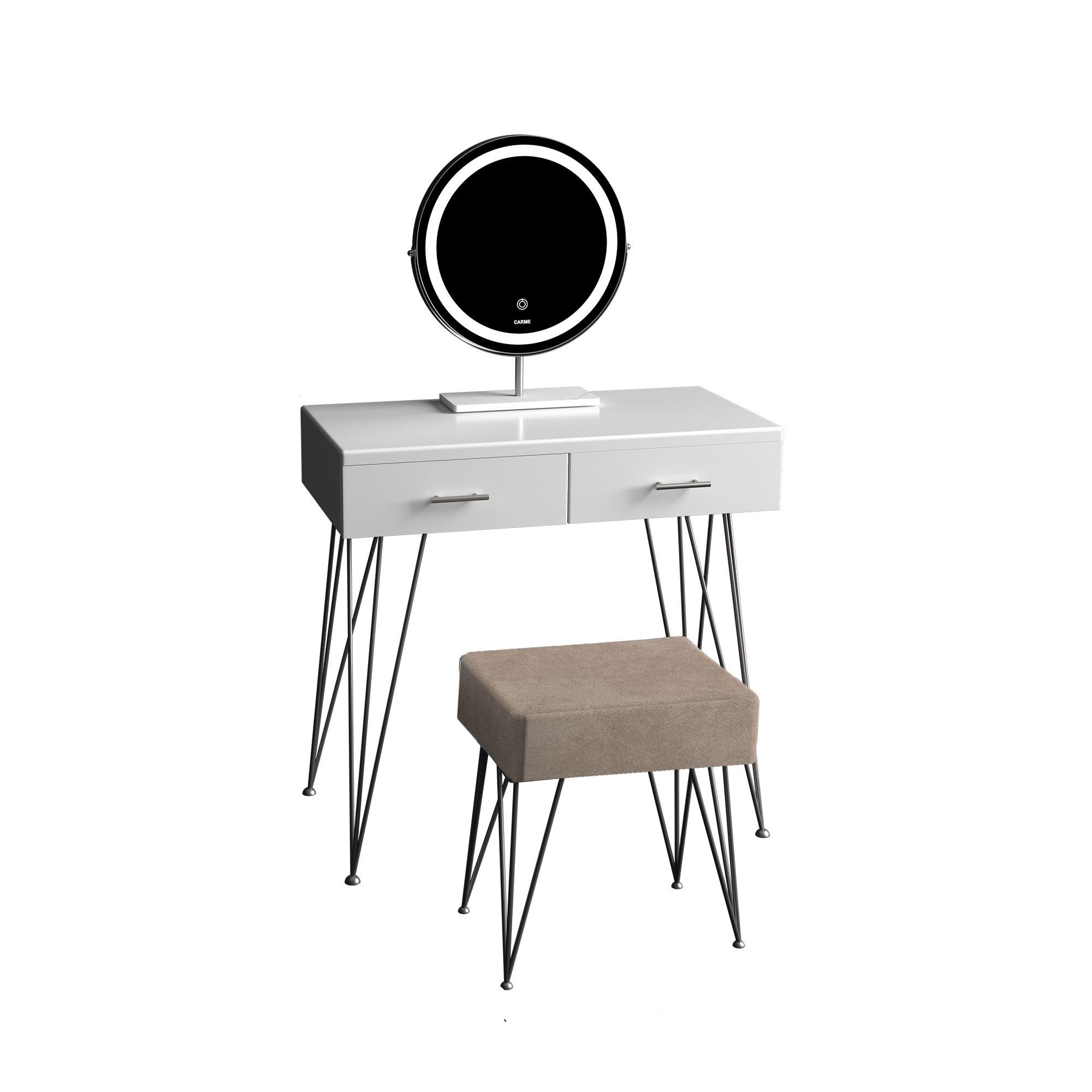 CARME Home Olivia Dressing Table With Touch Sensor LED Mirror - White