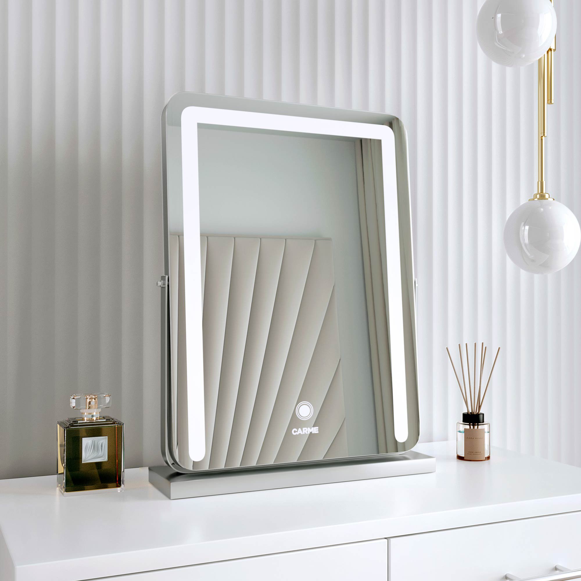 CARME Home Mia Frameless Touch Sensor LED Mirror With Lights - Silver