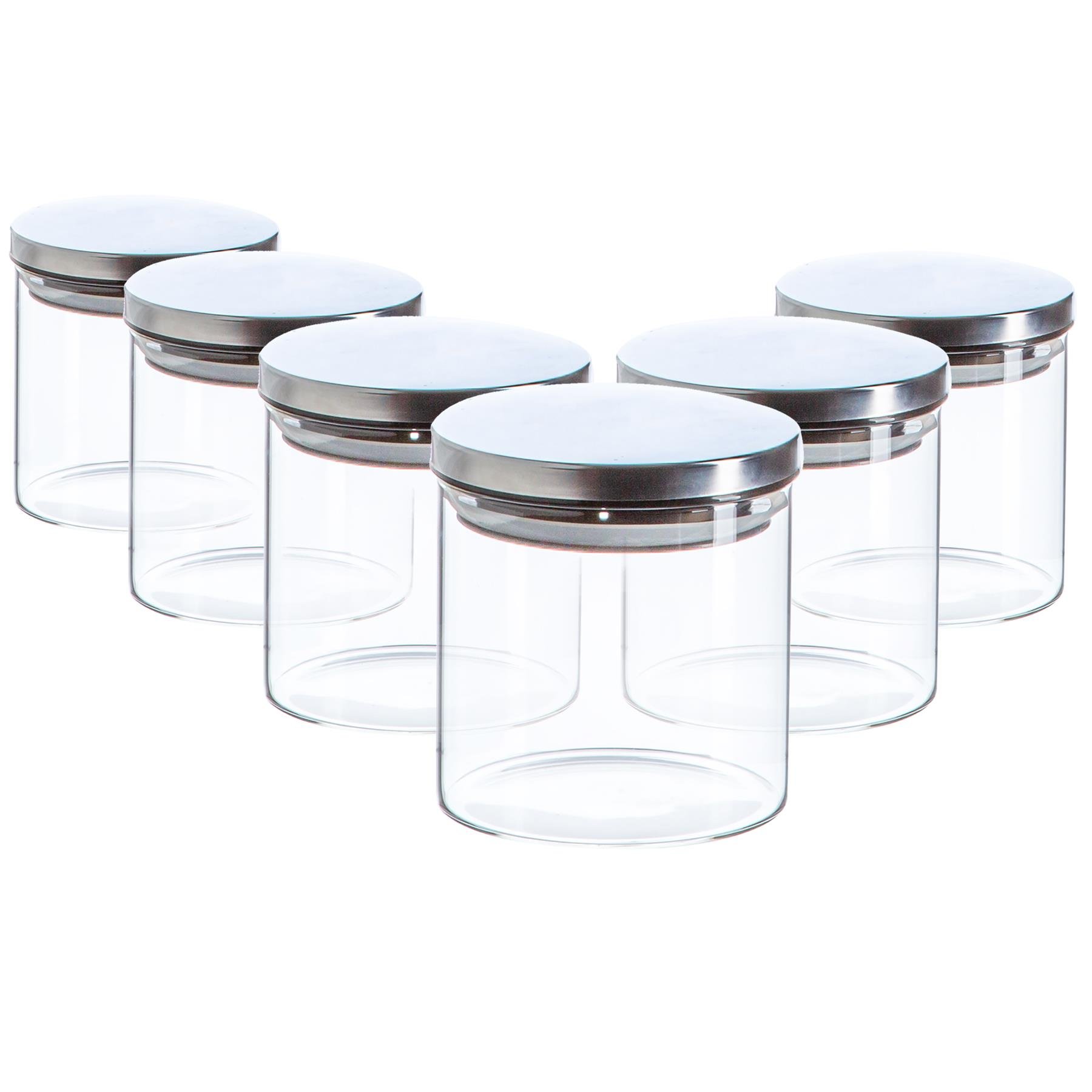 Argon Tableware Scandi Storage Jars with Metallic Lids  - Silver - Set of 6