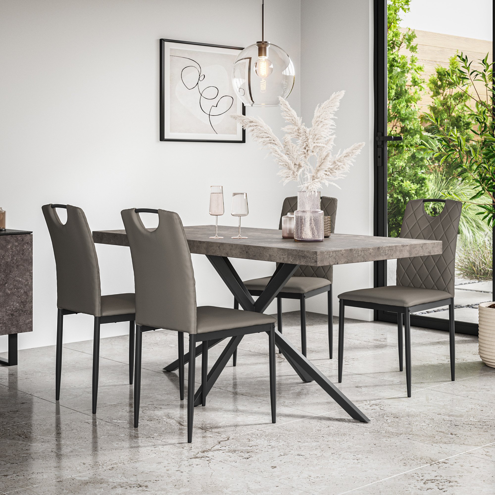 Furniture Online Donni Monza Concrete Effect Dining Table & 4 Grey Chairs