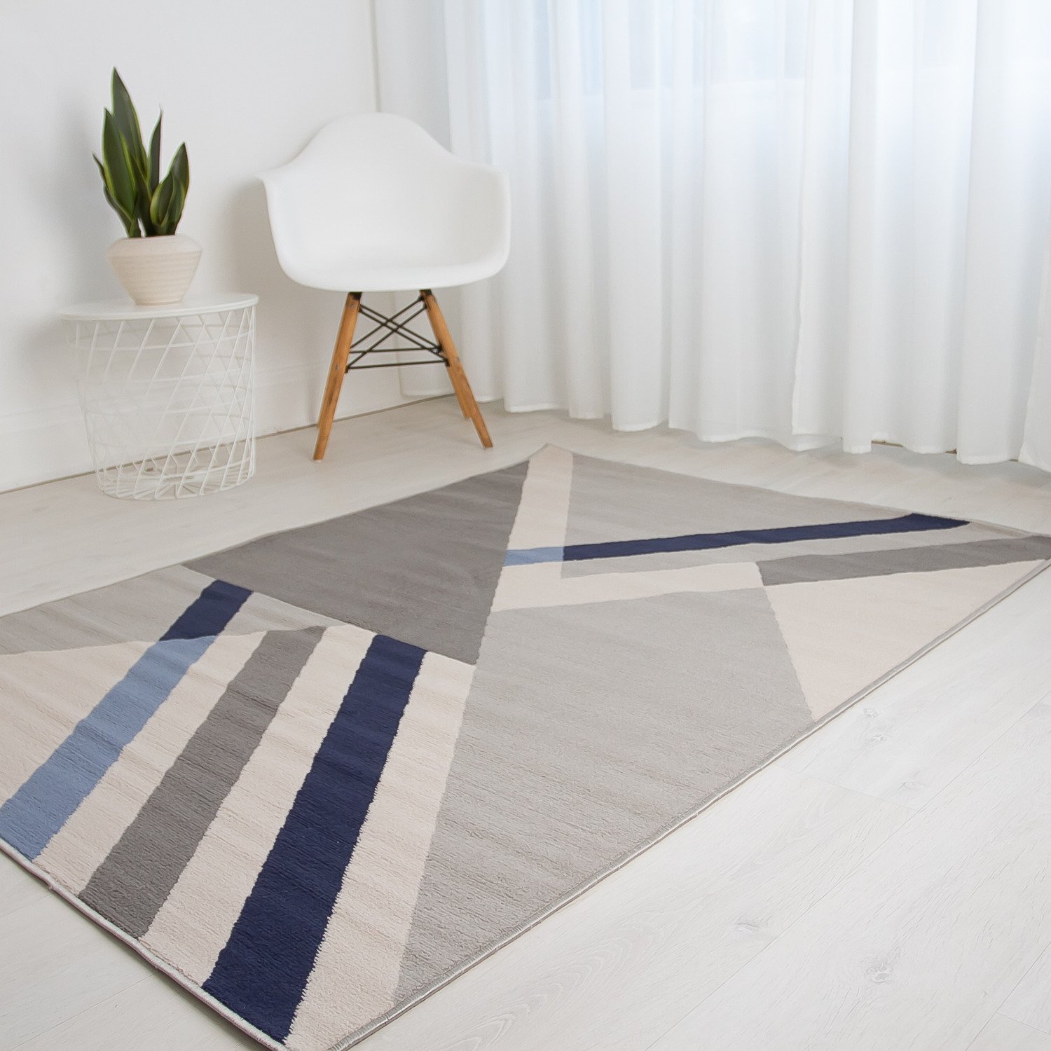 DS Living Ravella Apex Patterned Rug - Beige & Navy - 150x80cm