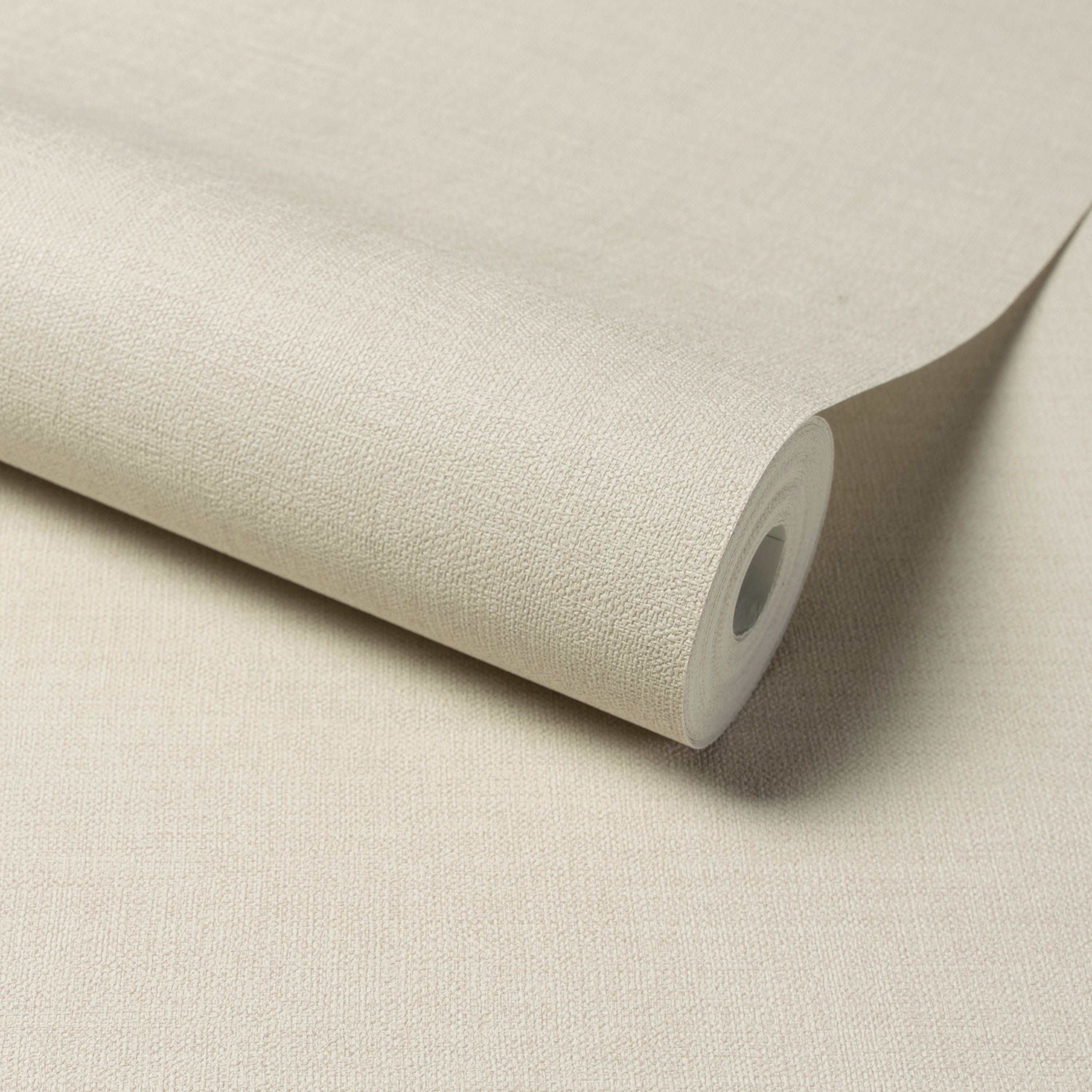 Grandeco Linen Effect Fabric Plain Textured Wallpaper - Beige