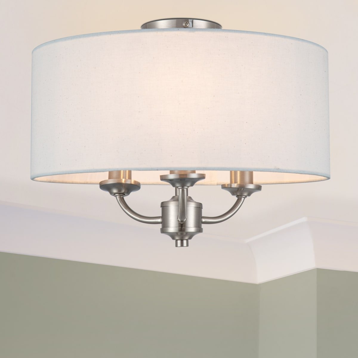 Cosylyte Winston 3 Light Classic Faux Linen Shade Ceiling Light - Brushed Nickel