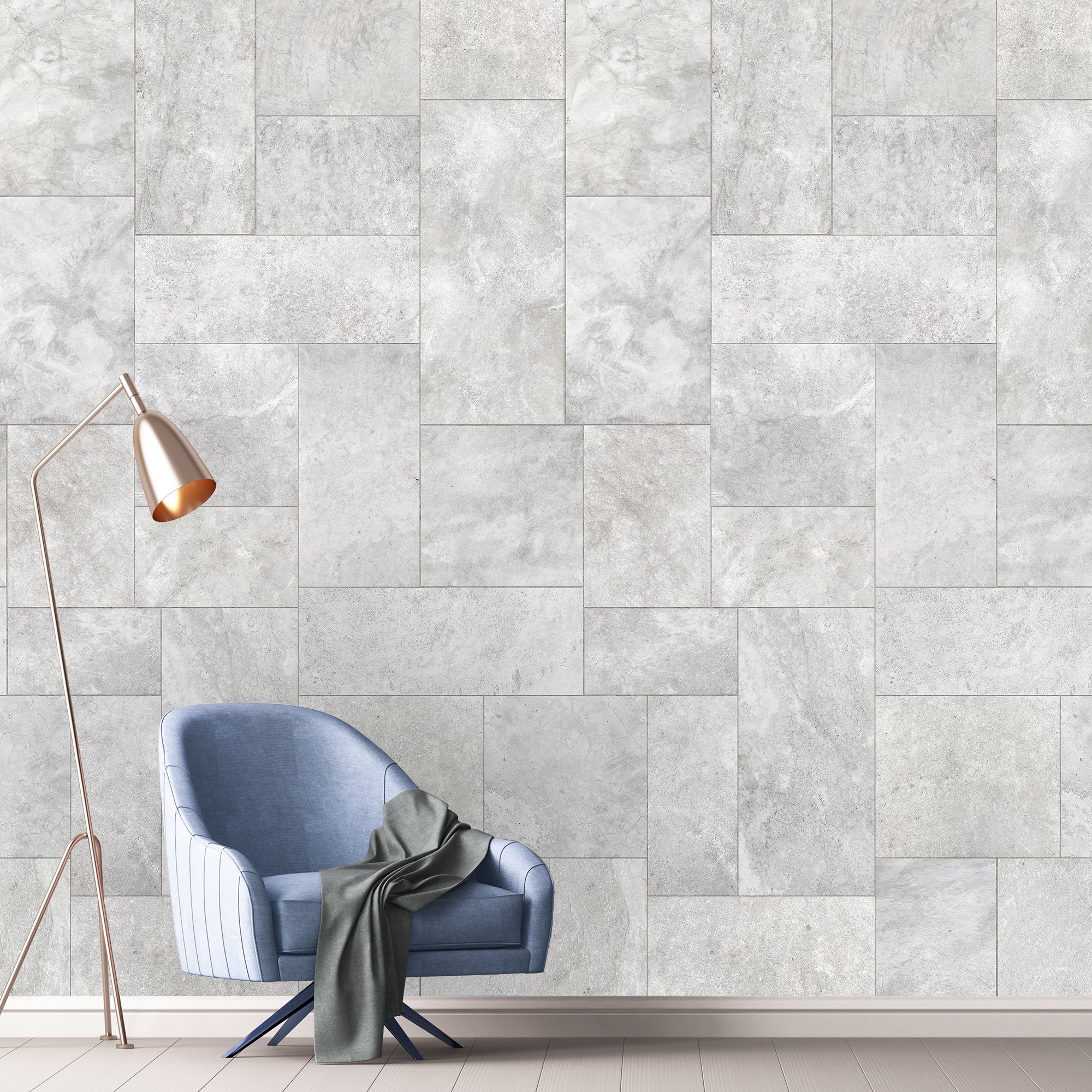 Grandeco Limestone 3 lane Repeatable Textured Wallpaper Mural  - Grey