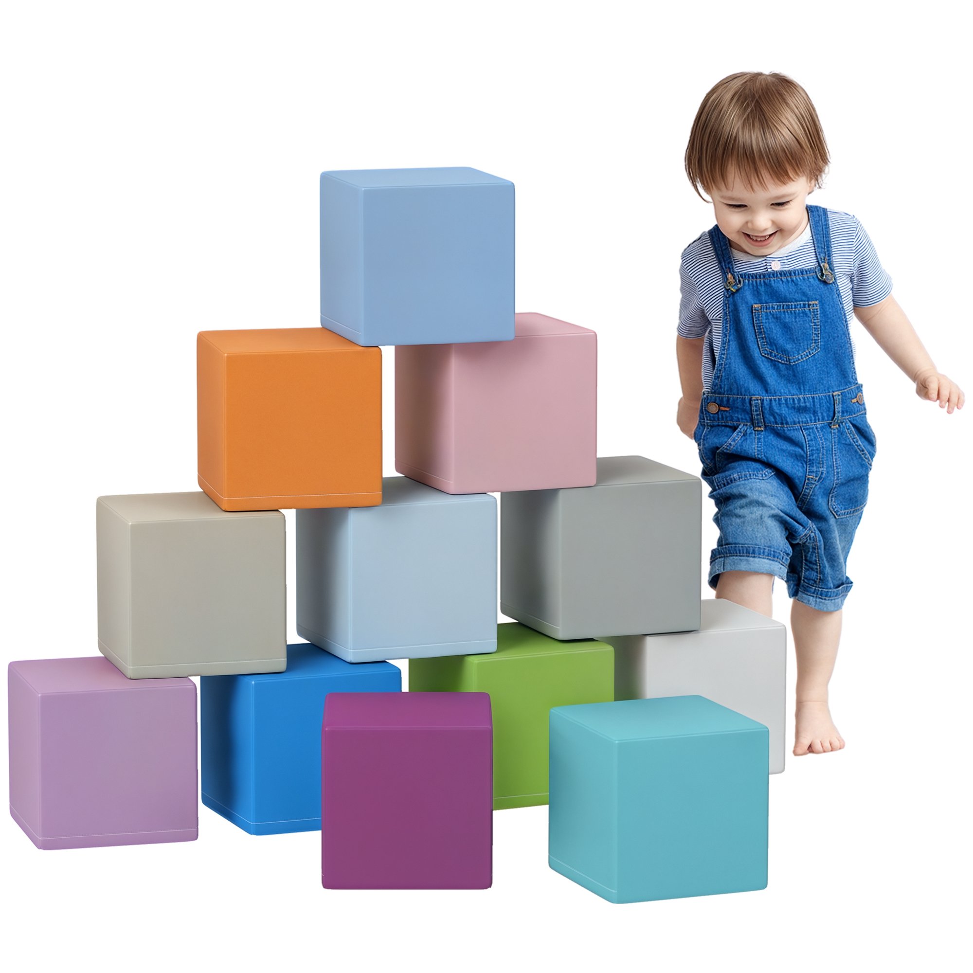 HOMCOM 12 Piece Foam Building Stacking Kids Soft Play Set - Blue
