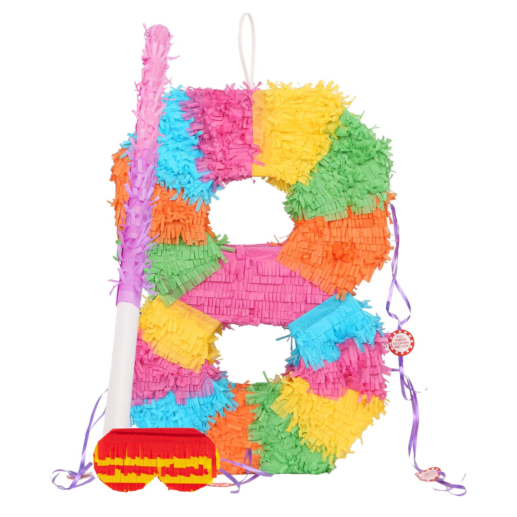 Fax Potato Number 8 Pinata Set with Stick & Blindfold - Pink Stick