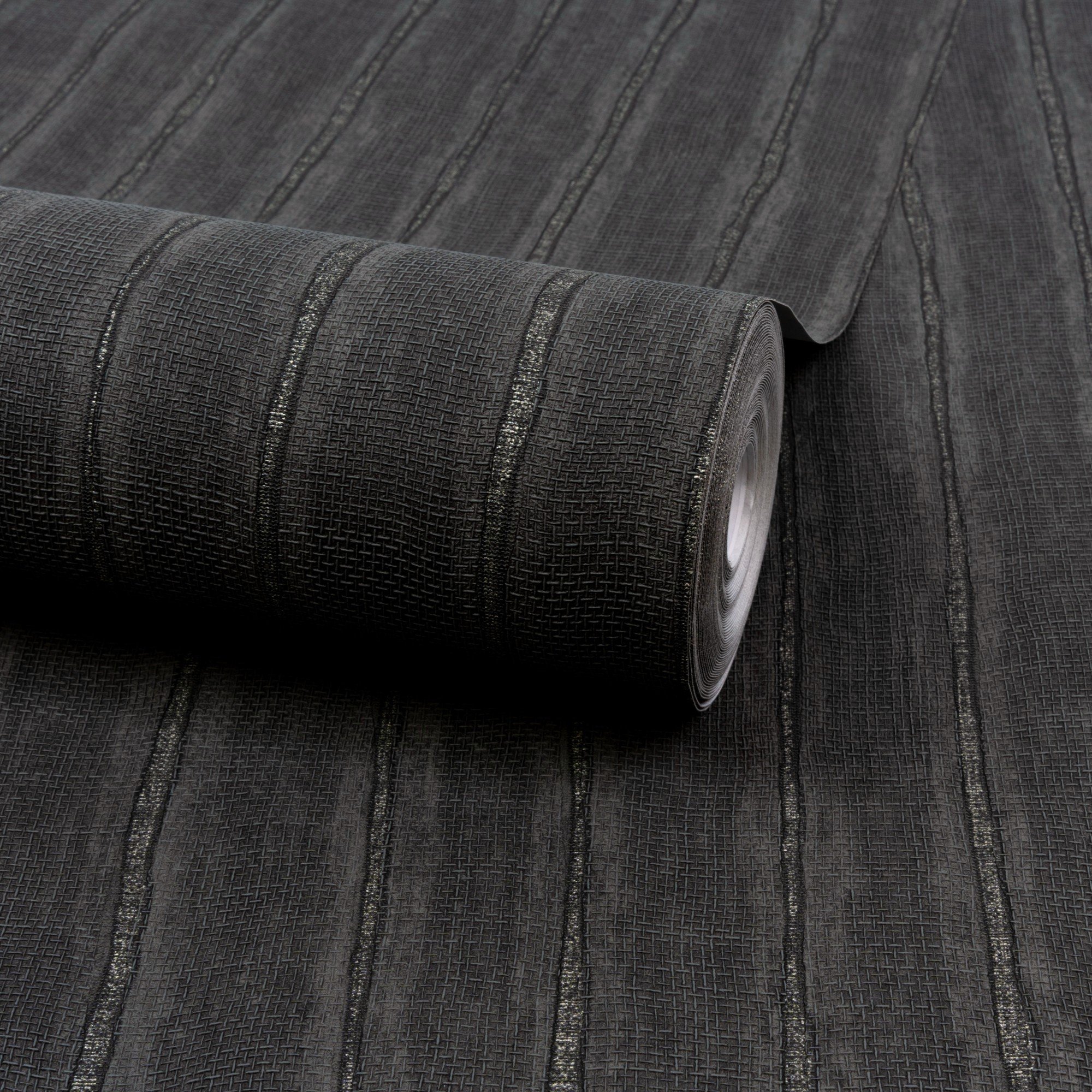 Grandeco Boutique Kalema Fabric Stripe Embossed Wallpaper - Charcoal