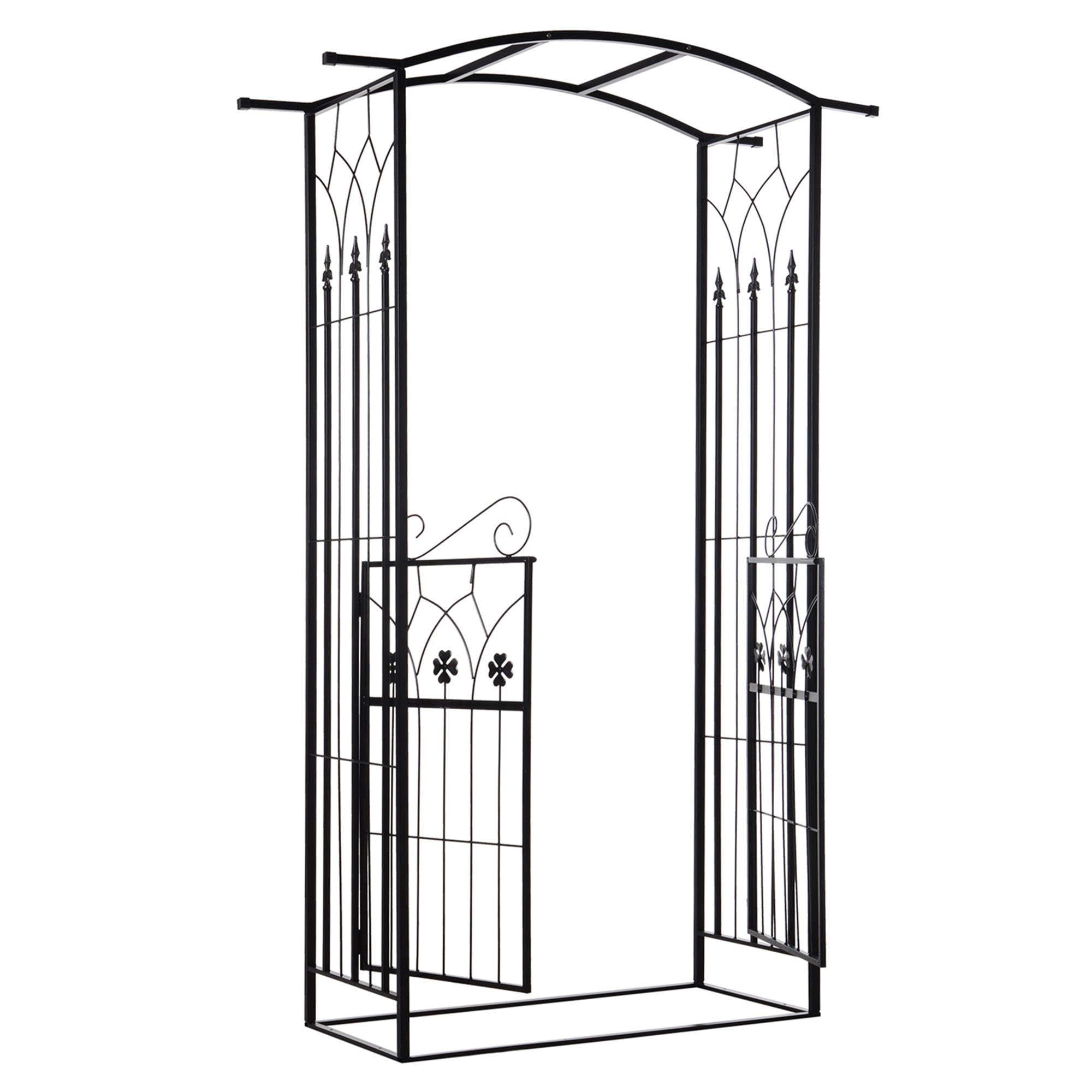 Outsunny Garden Entrance Arch with Door - Matte Black
