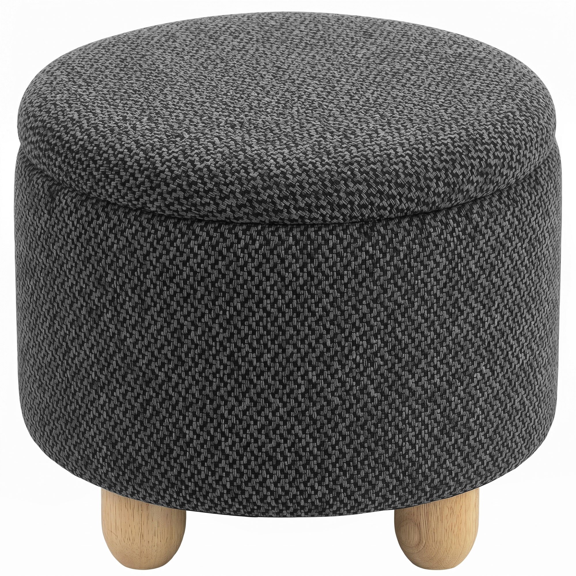 HOMCOM Burlap Fabric Round Small Ottoman Foot Rest - Dark Grey