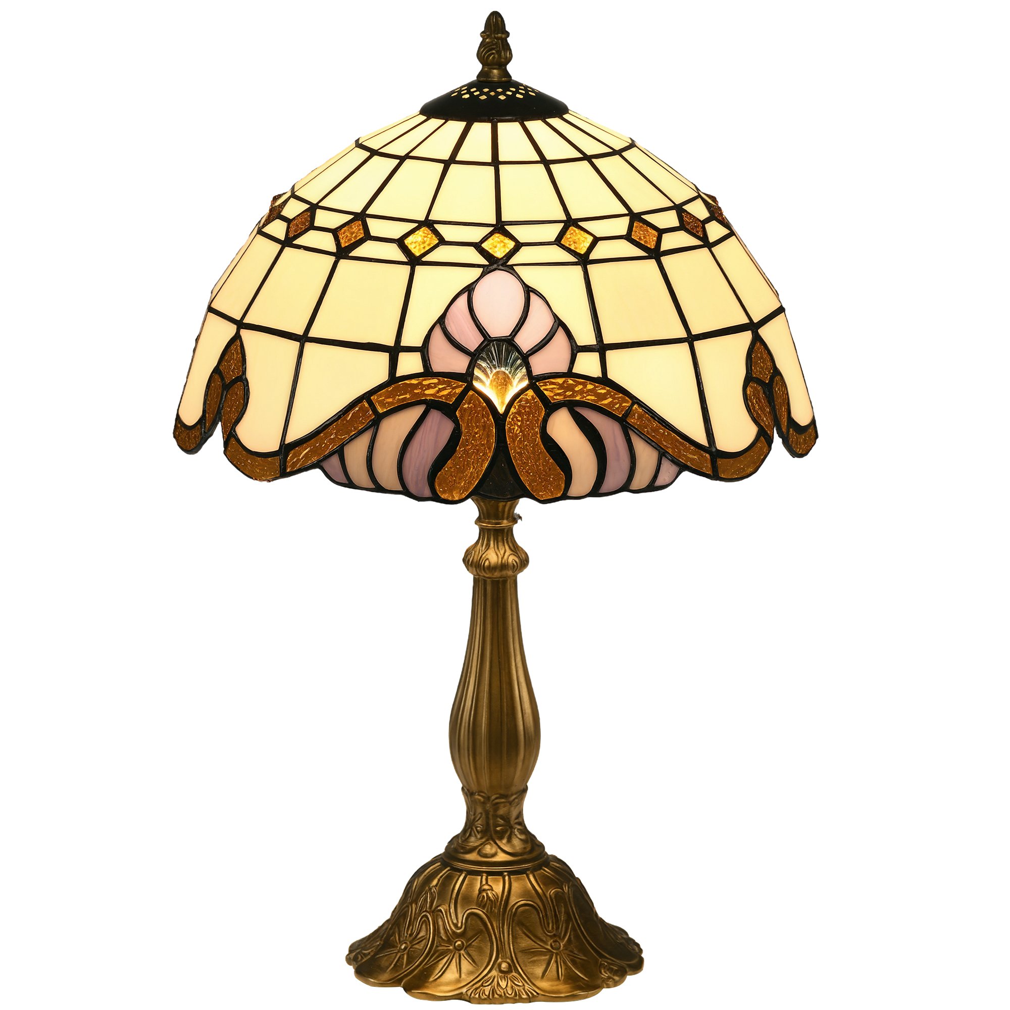 HOMCOM Tiffany Stained Glass Table Lamp - Antique Bronze