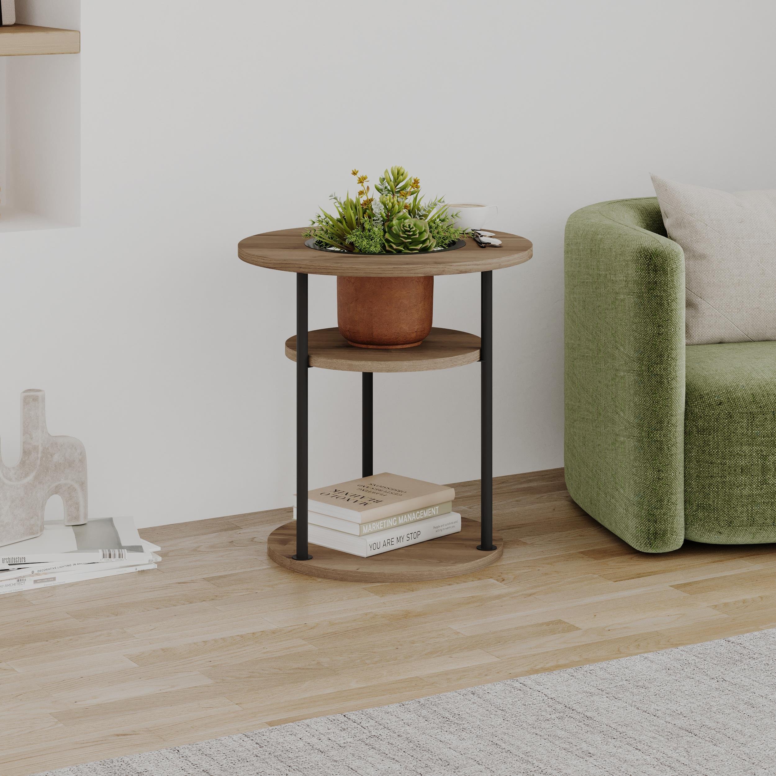 Decortie Grova Particleboard Side Table - Dark Oak Effect