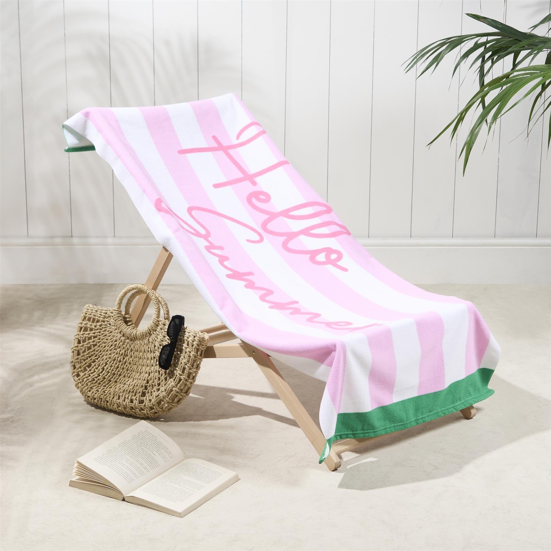 OHS Vertical Stripe Hello Summer Microfibre Beach Towel - Blush