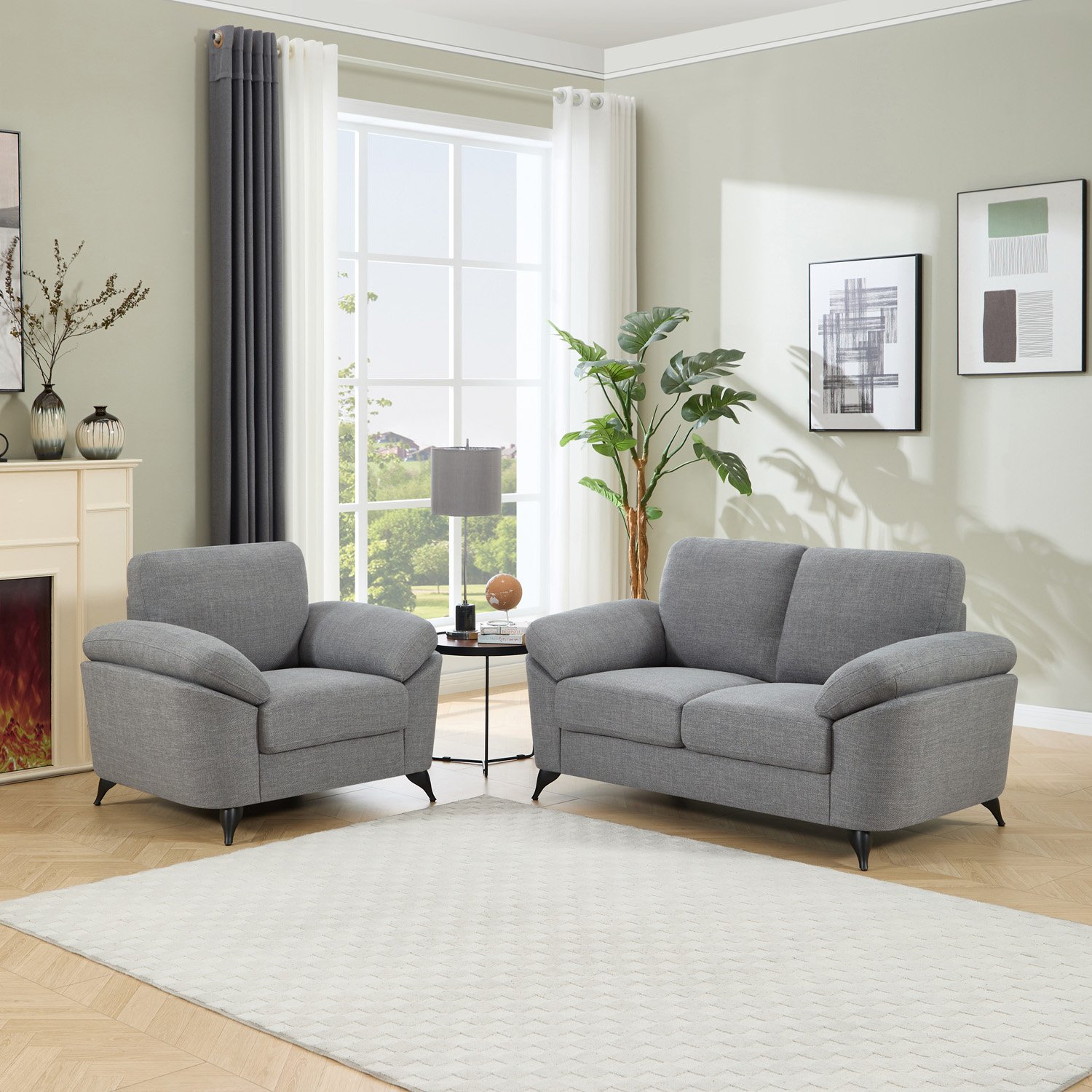 Furniture Online Malmo Scandi Style Linen 1+2 Seater Sofa Set - Grey