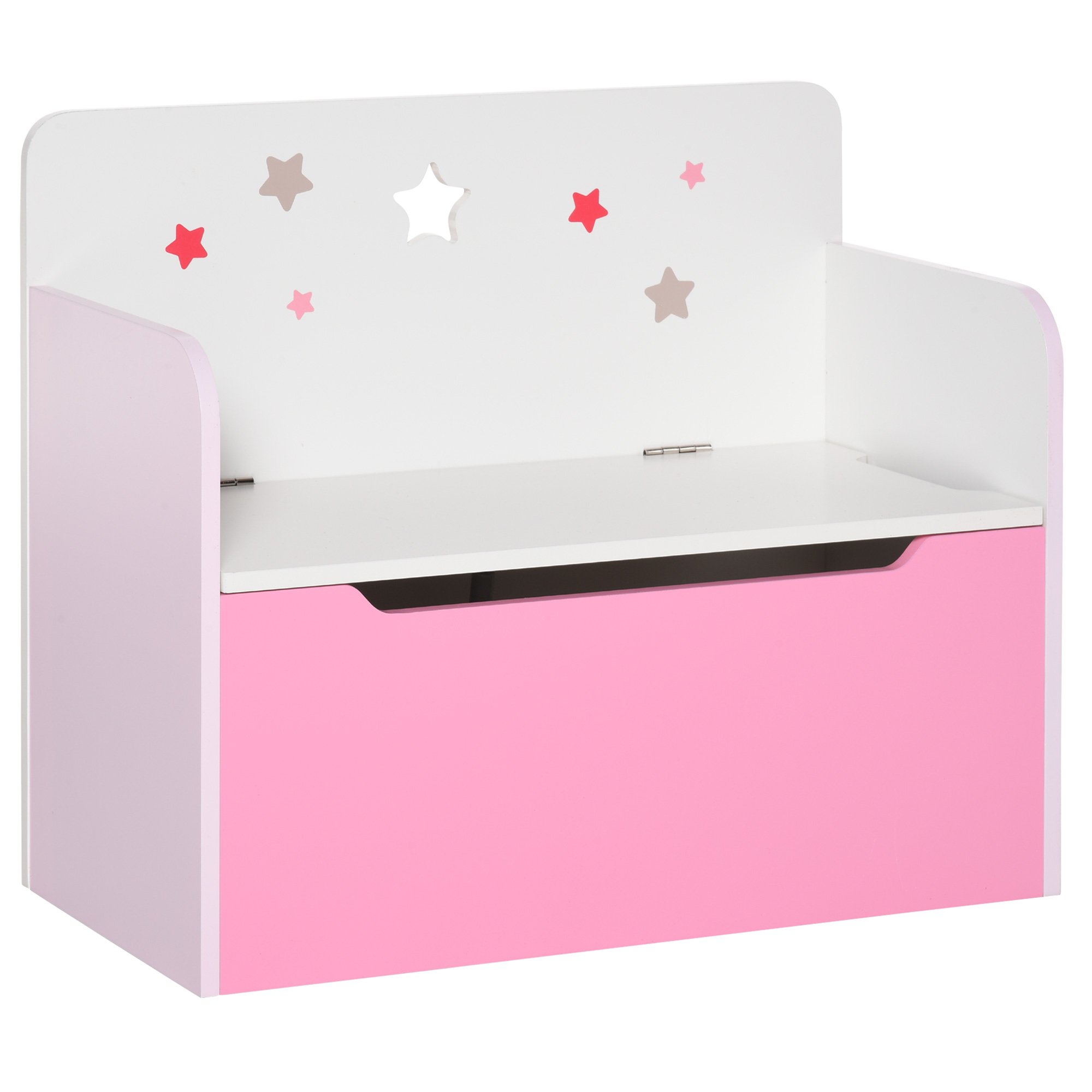 HOMCOM Single Wooden Toy Box with Seat Children Storage Chest - Pink