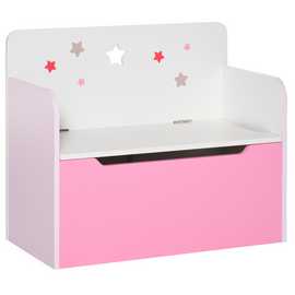 HOMCOM Single Wooden Toy Box with Seat Children Storage Chest - Pink