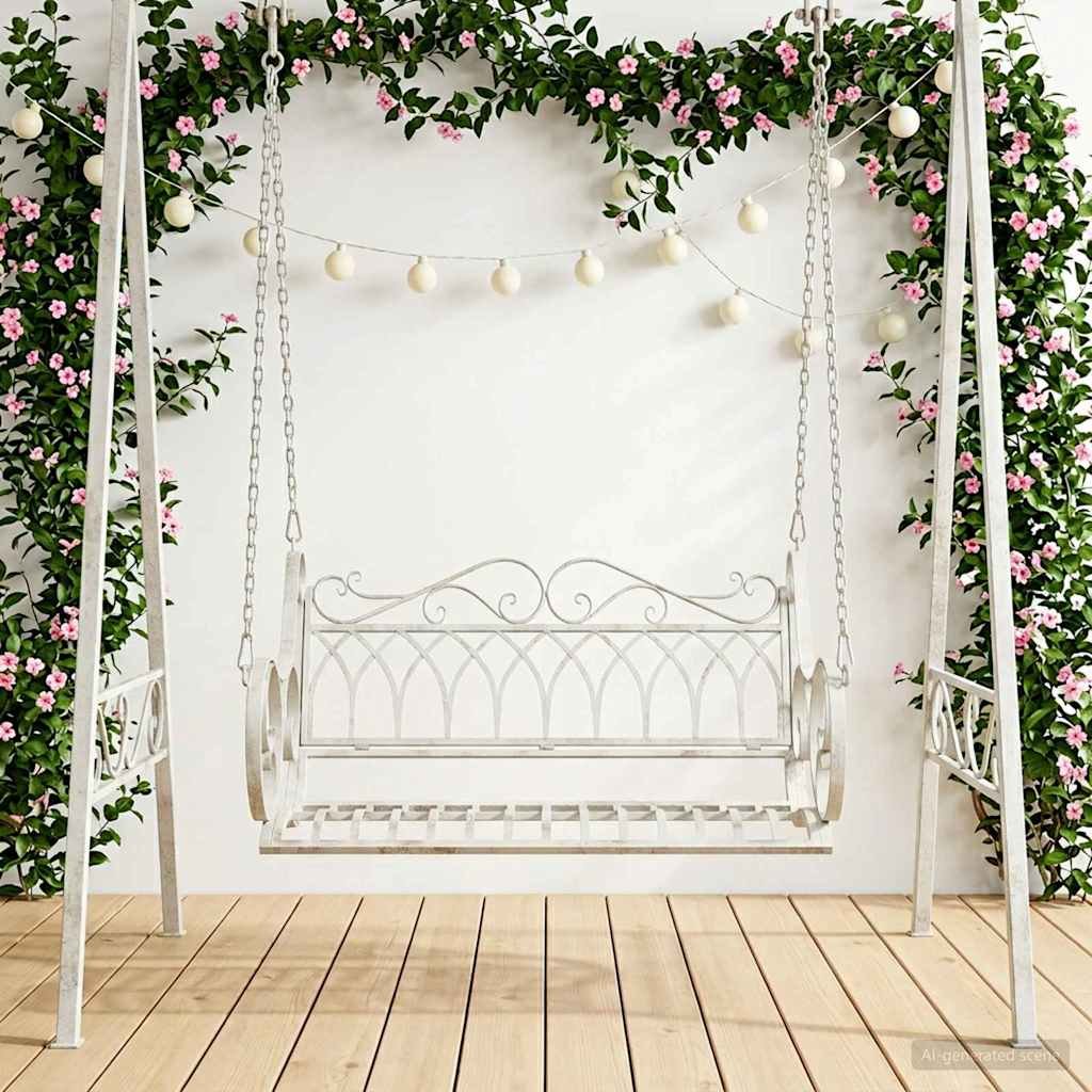 Walplus Steel Swing Bench Antique - Antique White - 109 x 75 x 59 cm