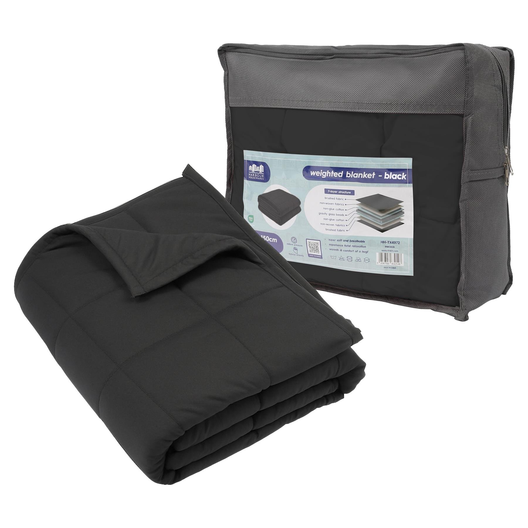Harbour Housewares Weighted Blanket with Storage Bag - 4kg - Black