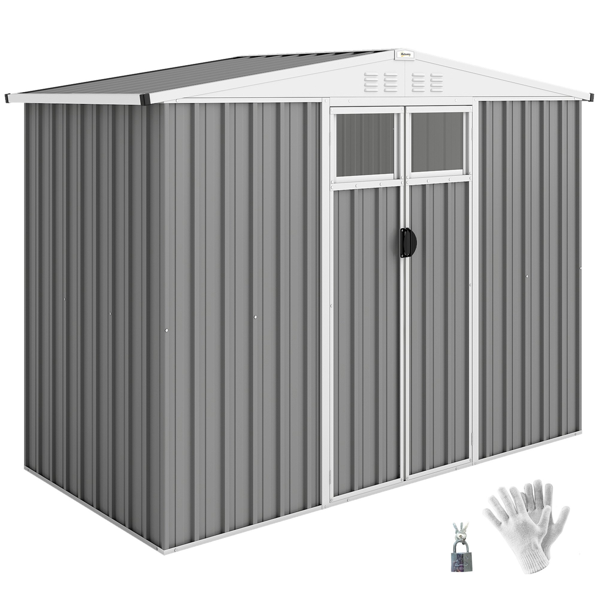 Outsunny Galvanised Steel Waterproof Garden Shed - Light Grey