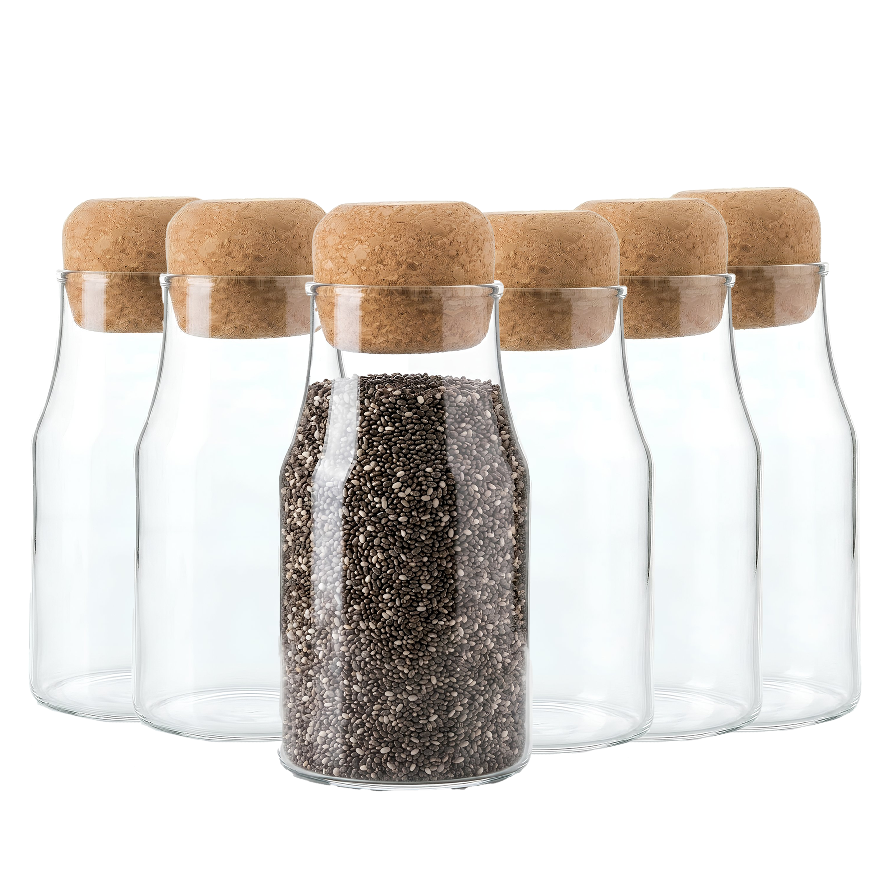 Argon Tableware Glass Storage Bottles with Cork Lids - Pack of 6