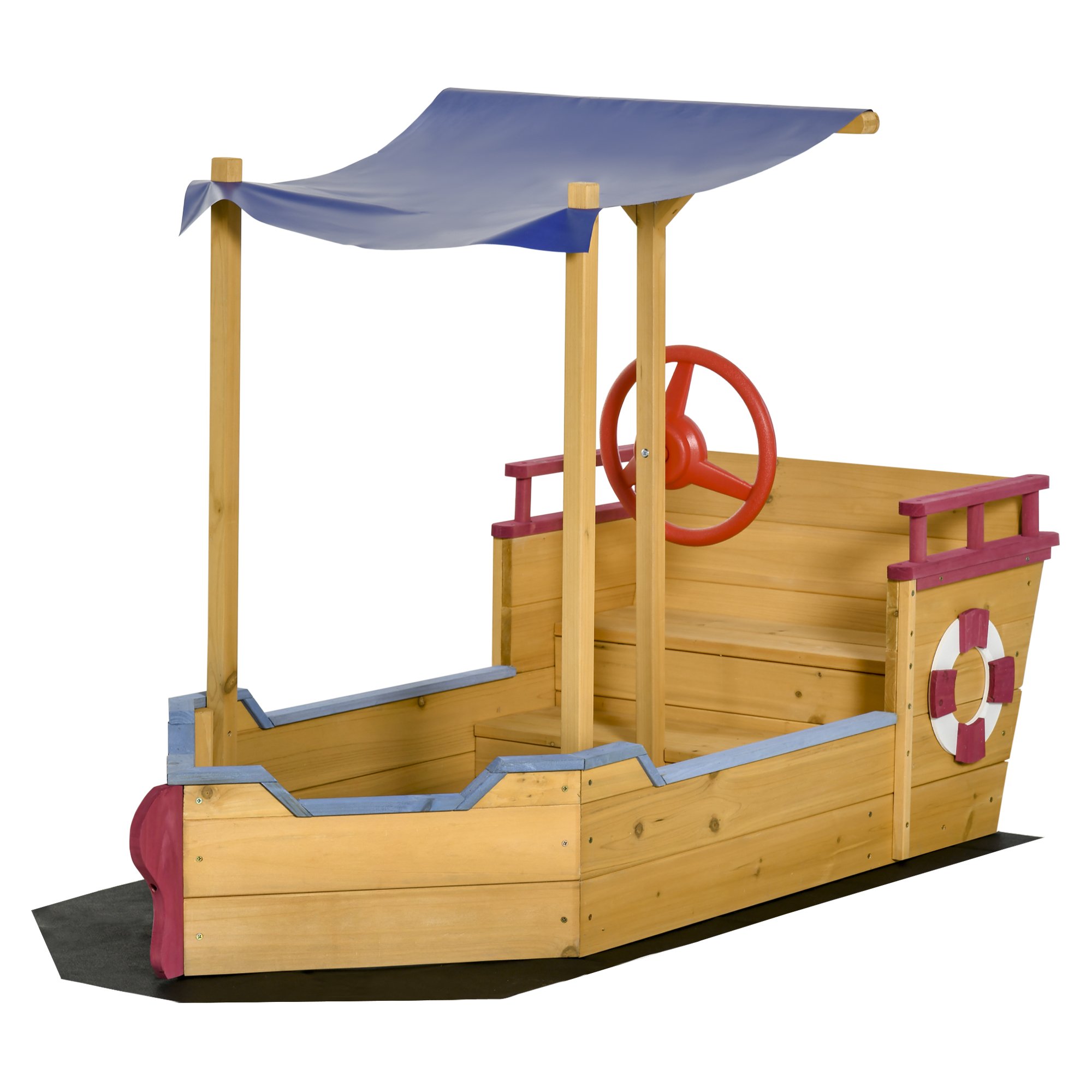 Outsunny Wooden Kids Sandbox Pirate Ship with Canopy Shade - Orange
