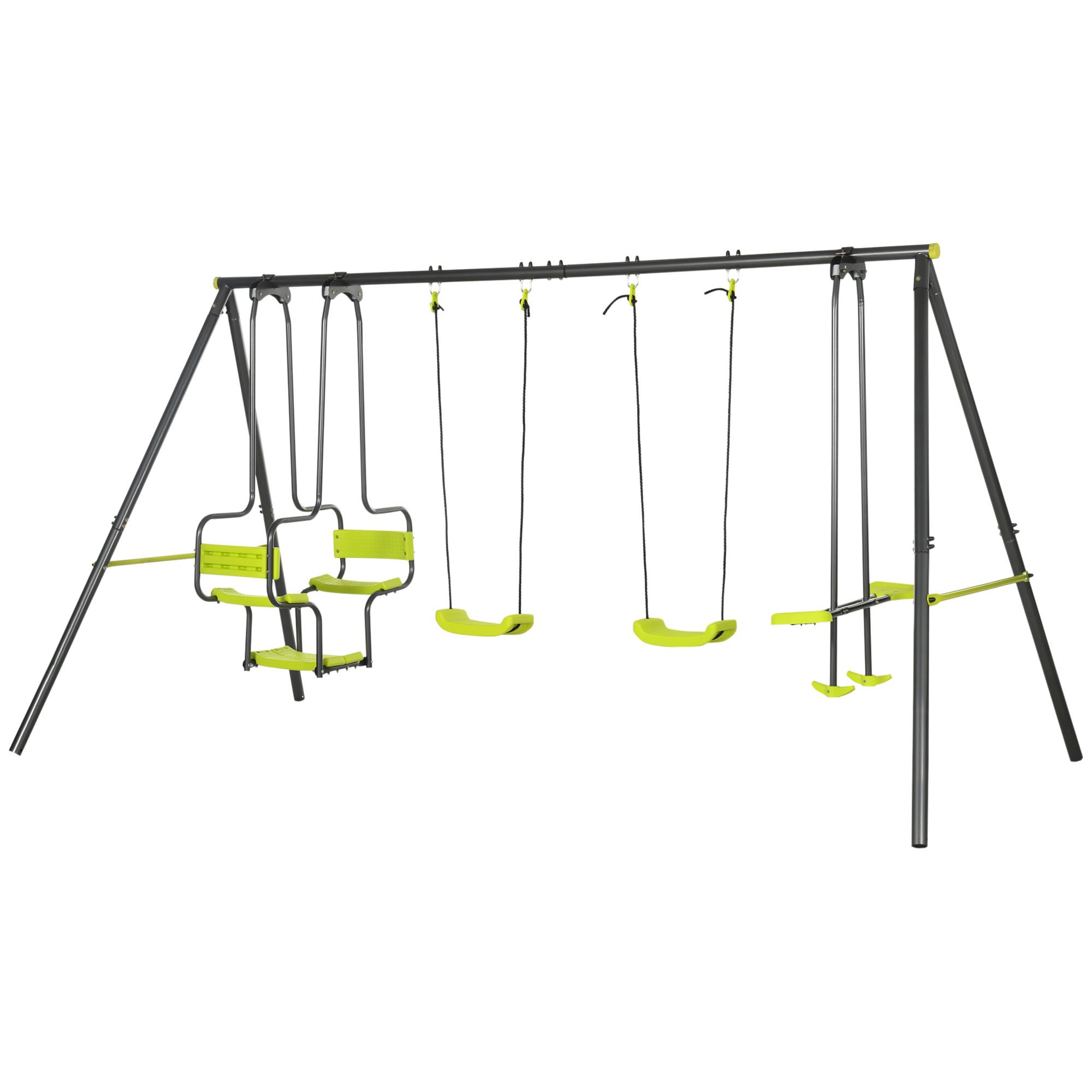 Outsunny 2 Single Swings Metal Kids Swing Set - Green
