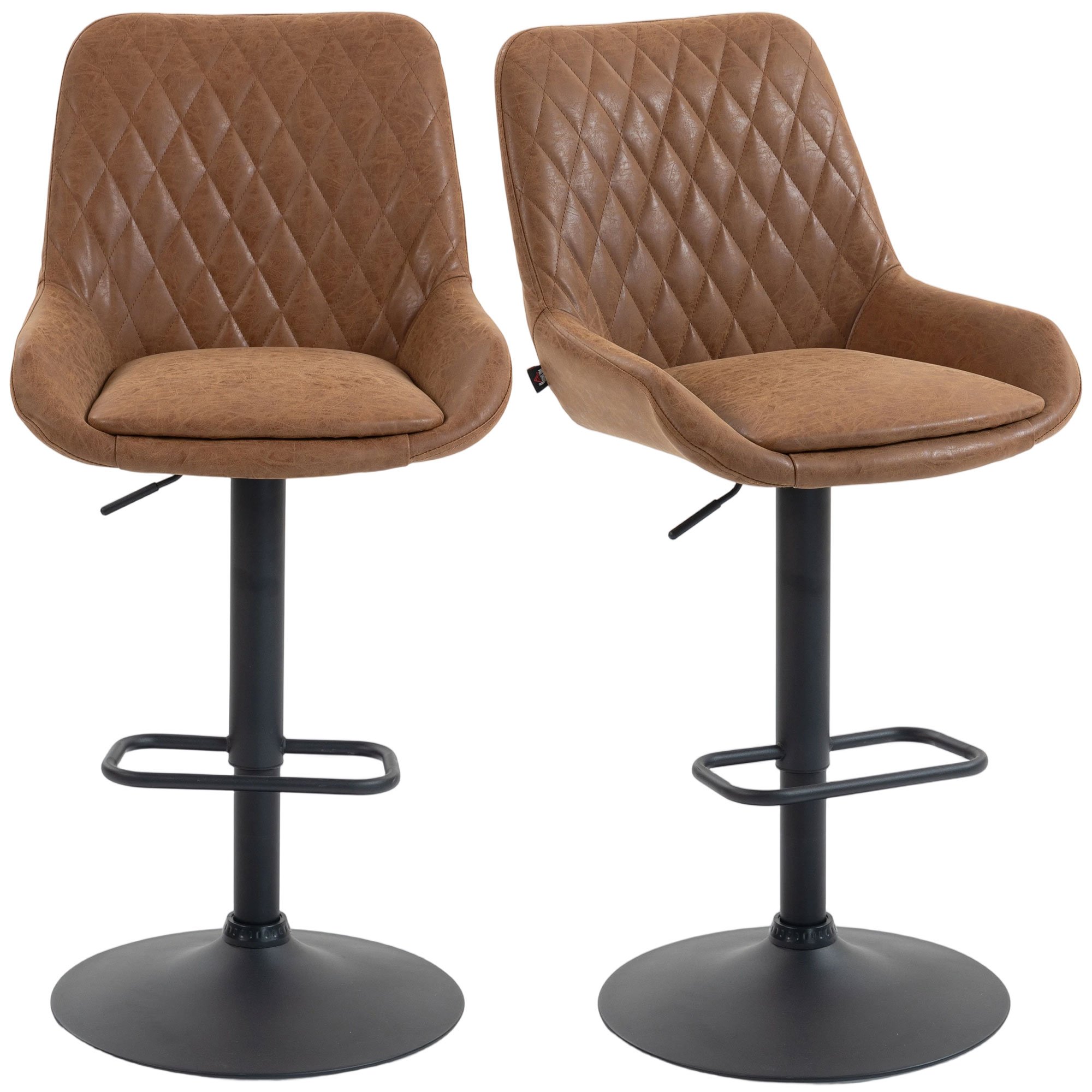 HOMCOM Set of 2 PU Leather Bar Stools with Wide Seat and Base - Orange