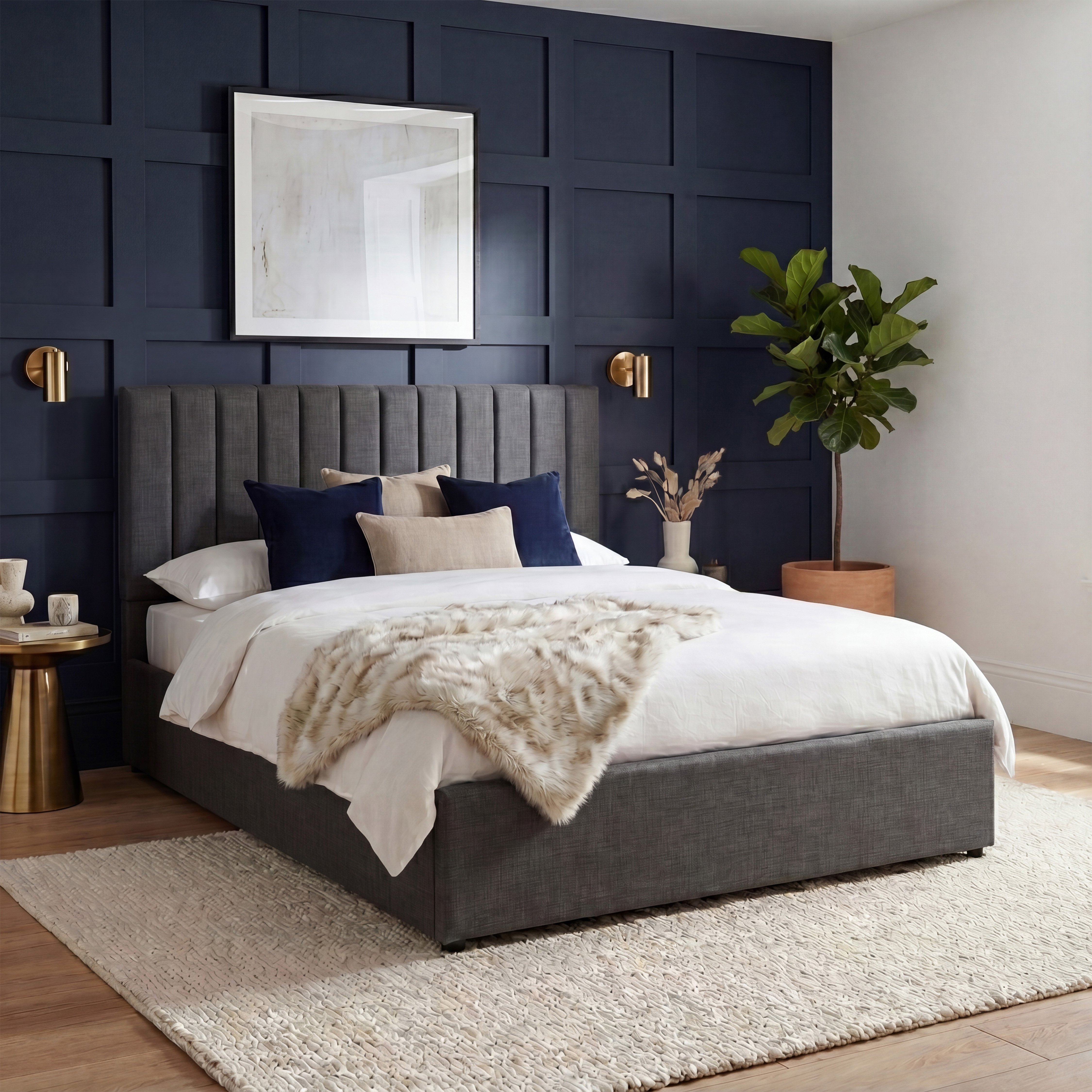 Vida Designs Vellaro Double Ottoman Linen Fabric Bed Frame - Dark Grey