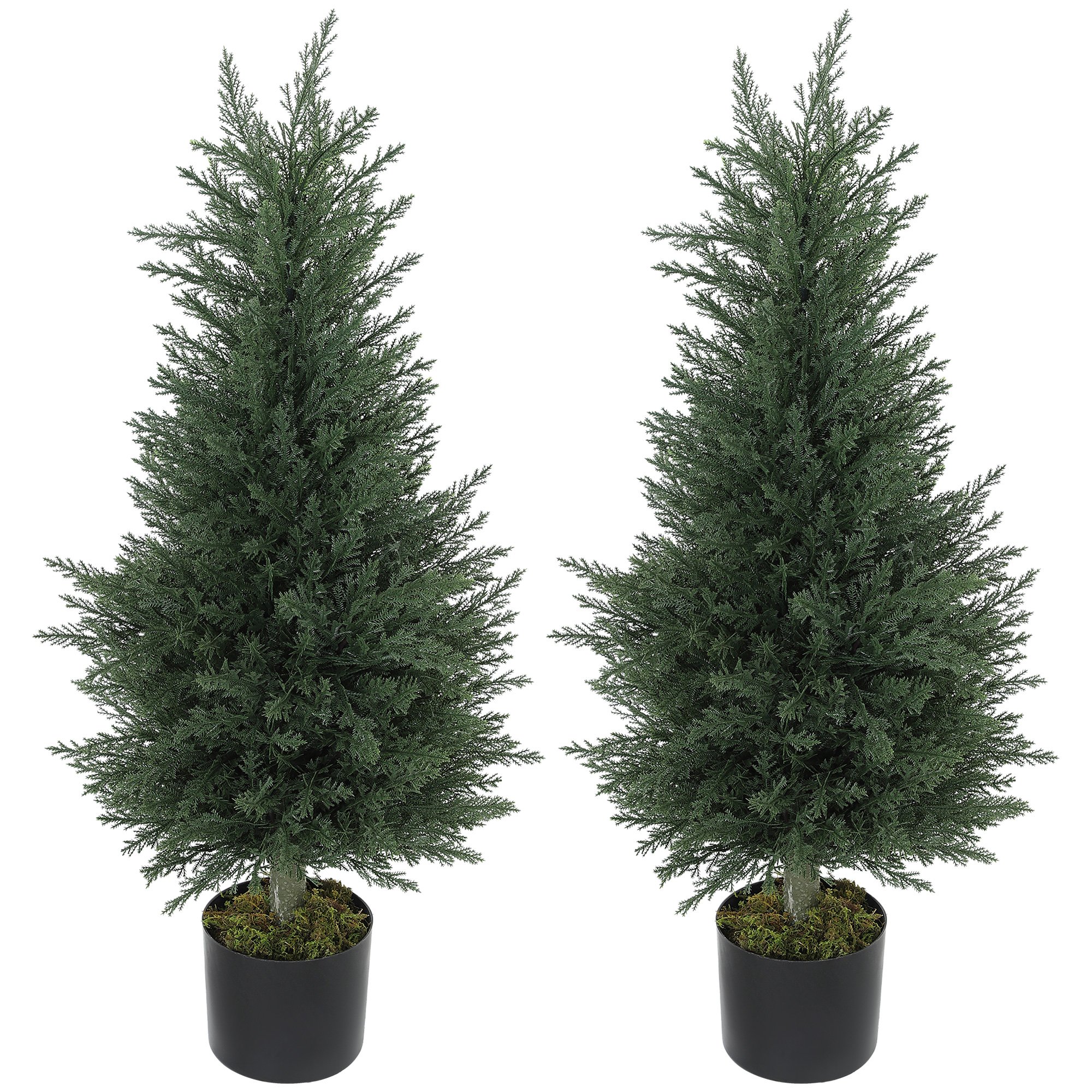 HOMCOM Set of 2 3FT Artificial Cypress Tree with Plastic Pots- Green