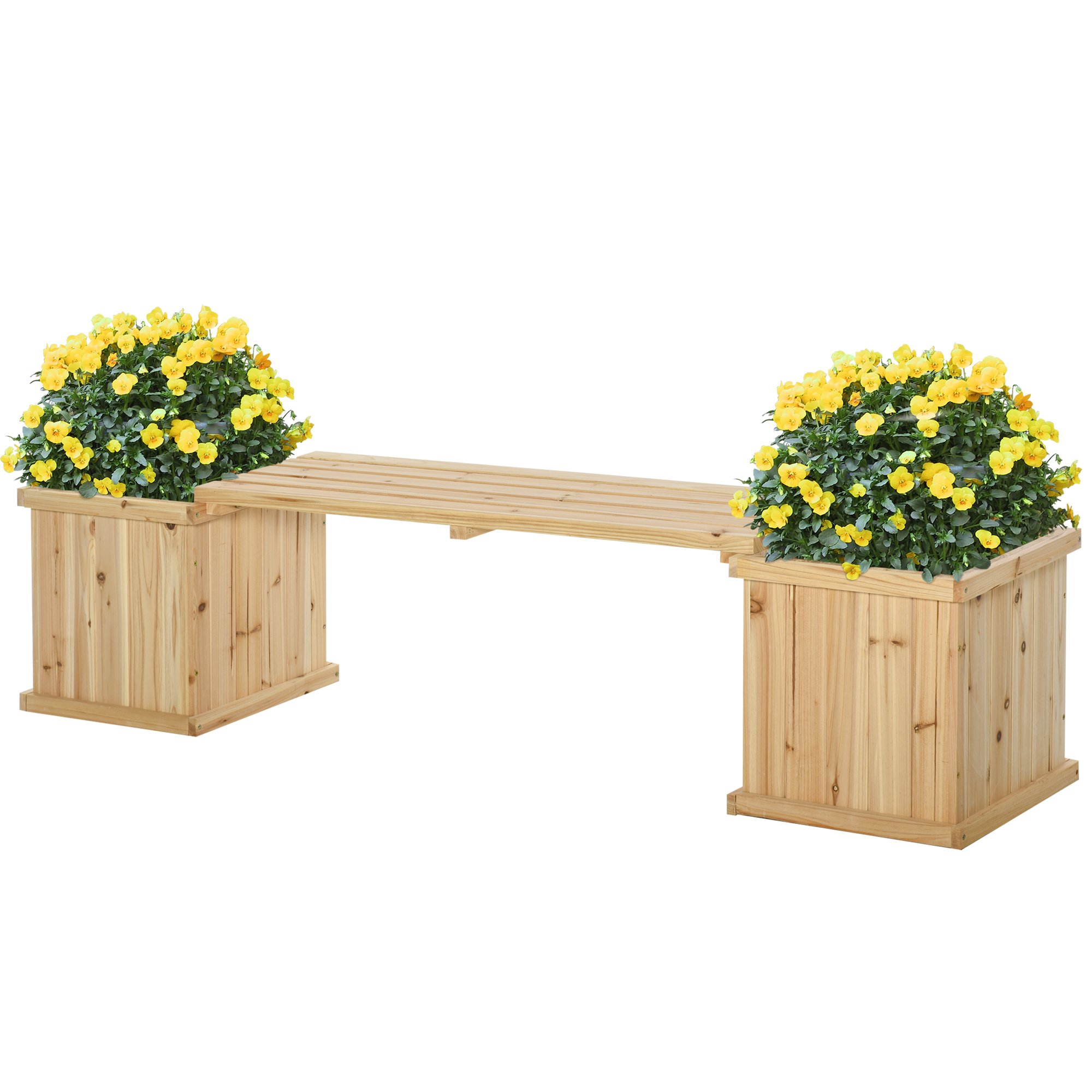 Outsunny Wooden Garden Bench with Planter - Natural