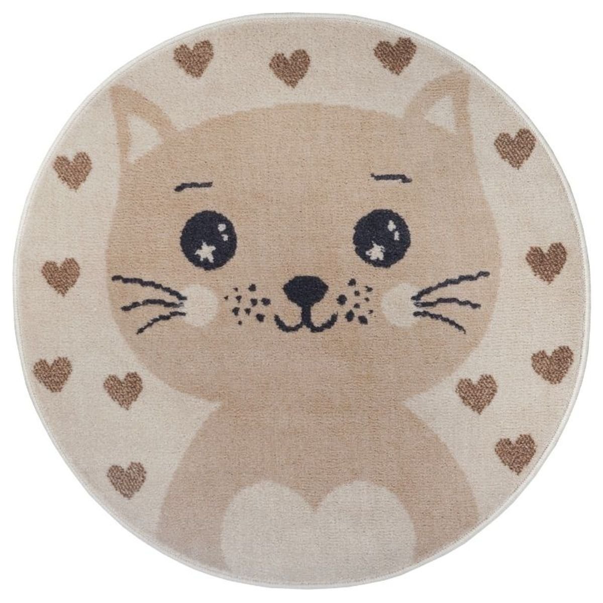 Hanse Home Brown Adventures Cat Kids Round Rug - 100cm