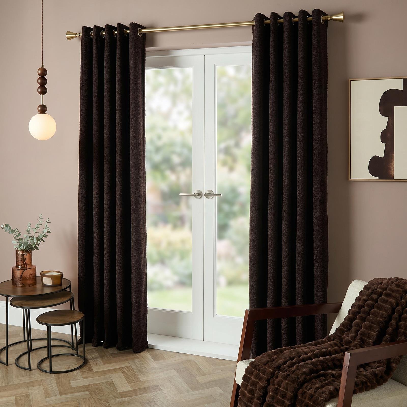 OHS Plain Boucle Eyelet Curtains 168 x 229cm - Brown
