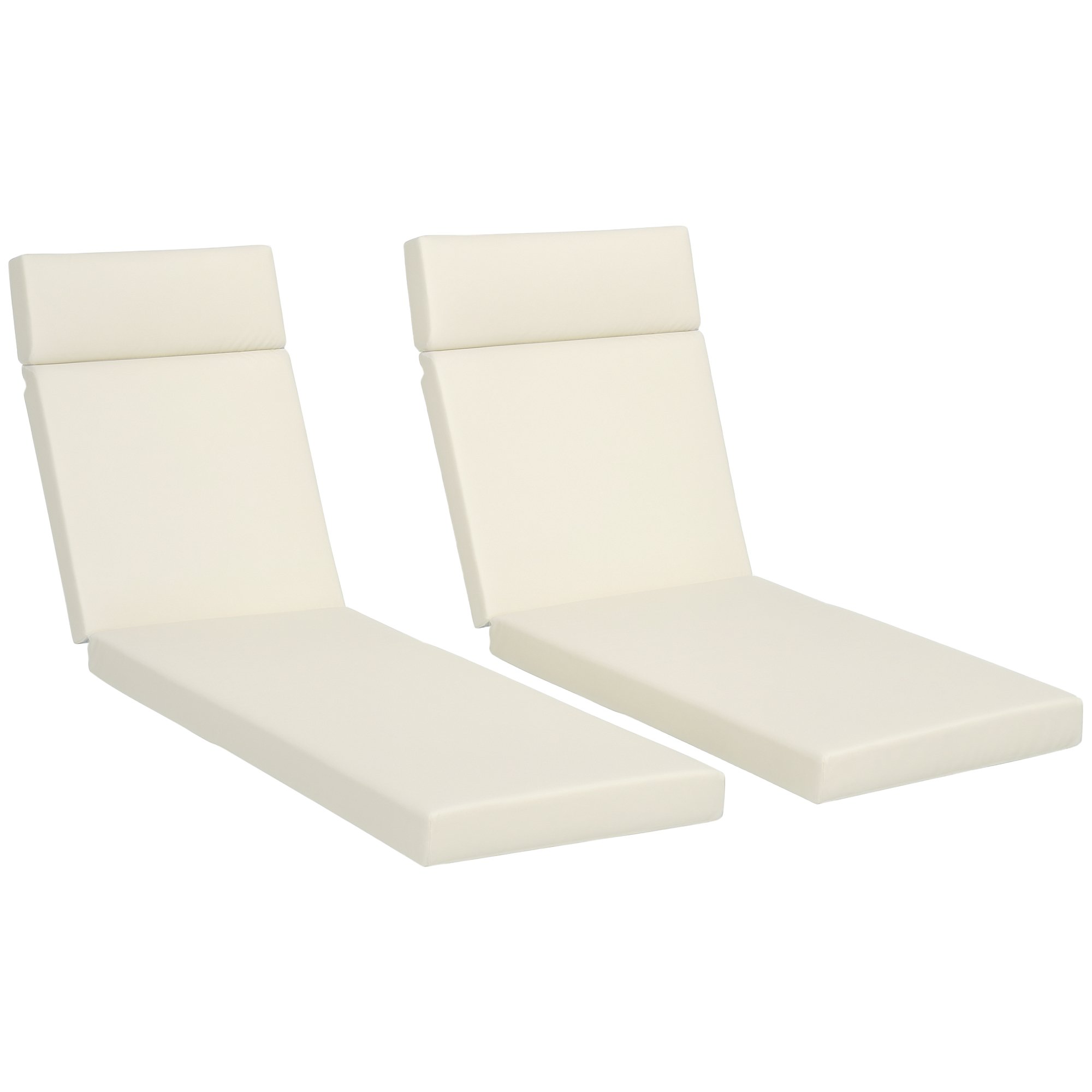 Outsunny Set of 2 Rattan Sun Lounger Cushions with Ties - Cream