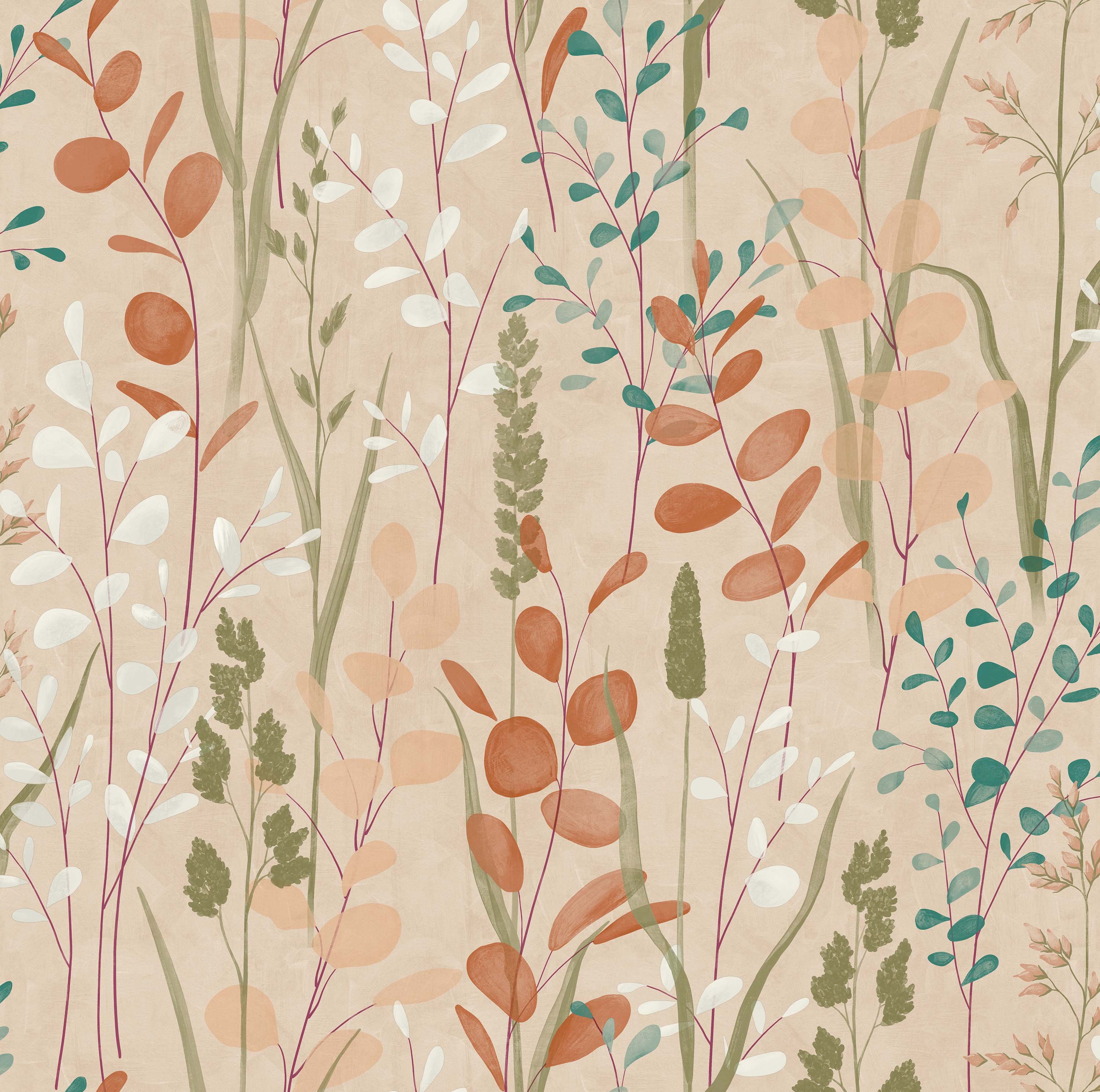 Grandeco Galia Watercolour Wild Flower Medow Textured Wallpaper - Coral Pink