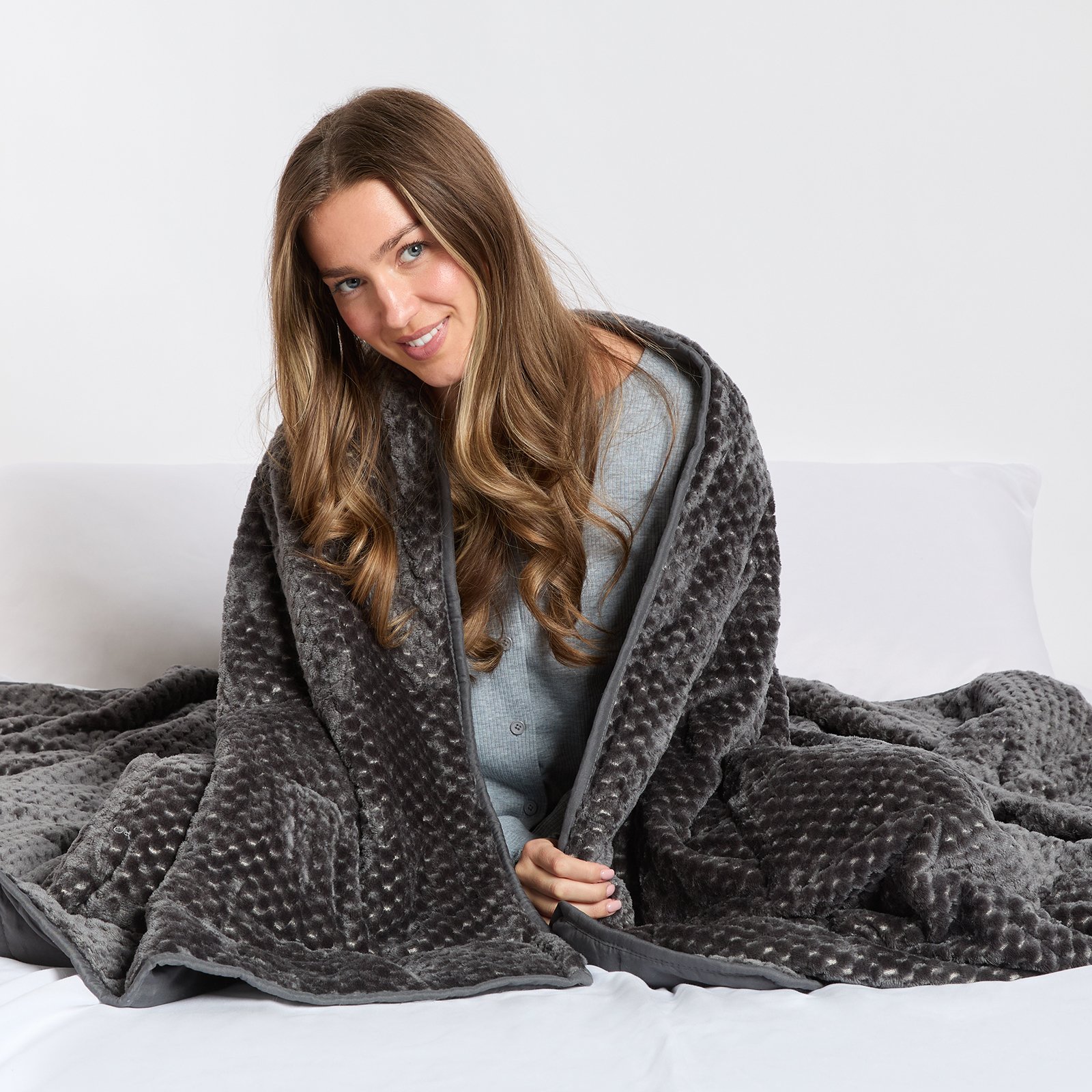 OHS Waffle Fleece 8kg Weighted Blanket 150x200cm - Charcoal